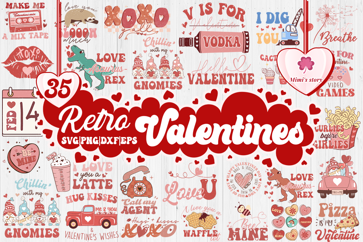 35 Valentine's day, Retro Valentines bundle, Valentine SVG PNG dxf eps Design Digital Download VLT15122212