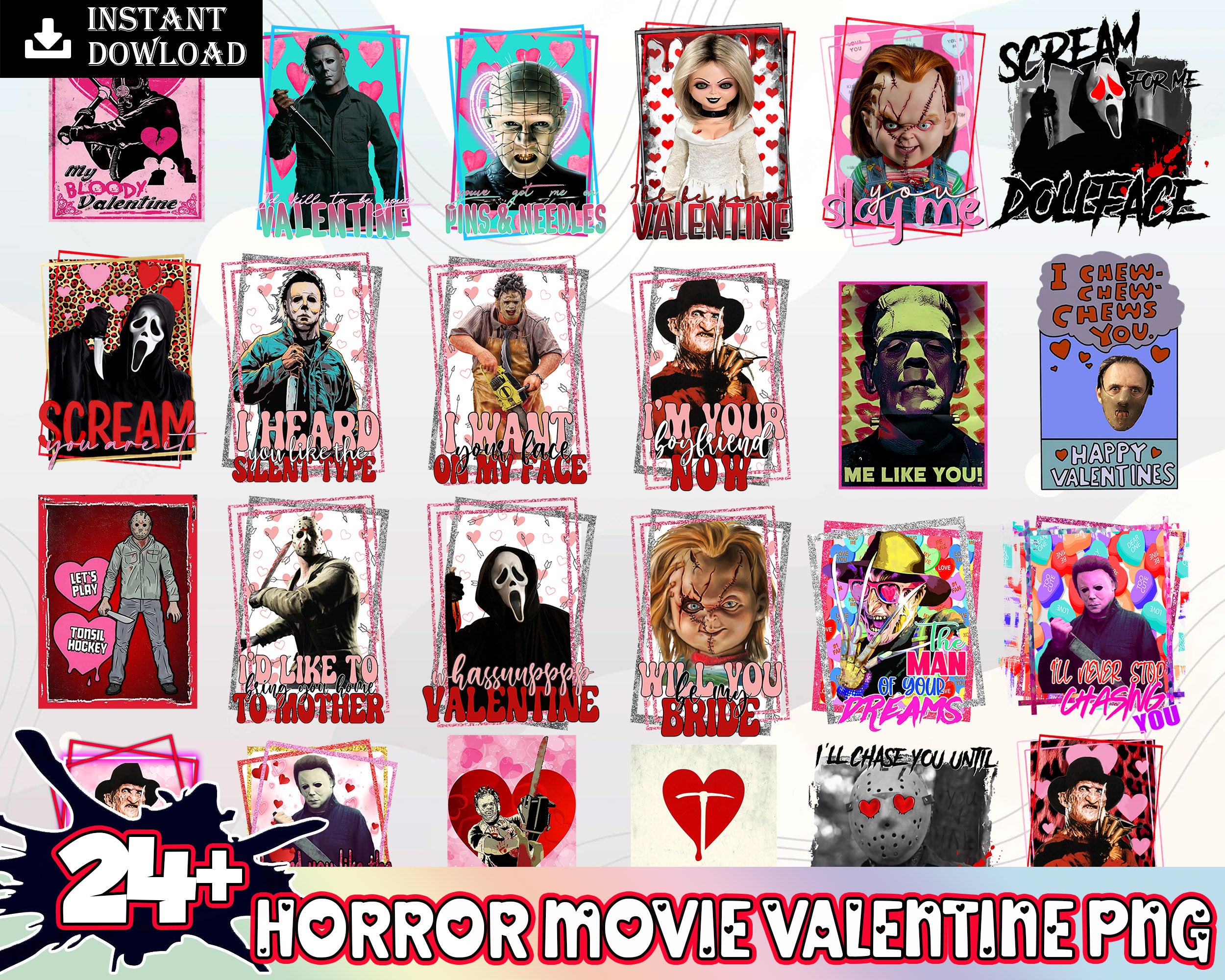 24+ Horror Valentine bundle, Valentine's day PNG, Valentine sublimation Design Digital Download VLT30122202
