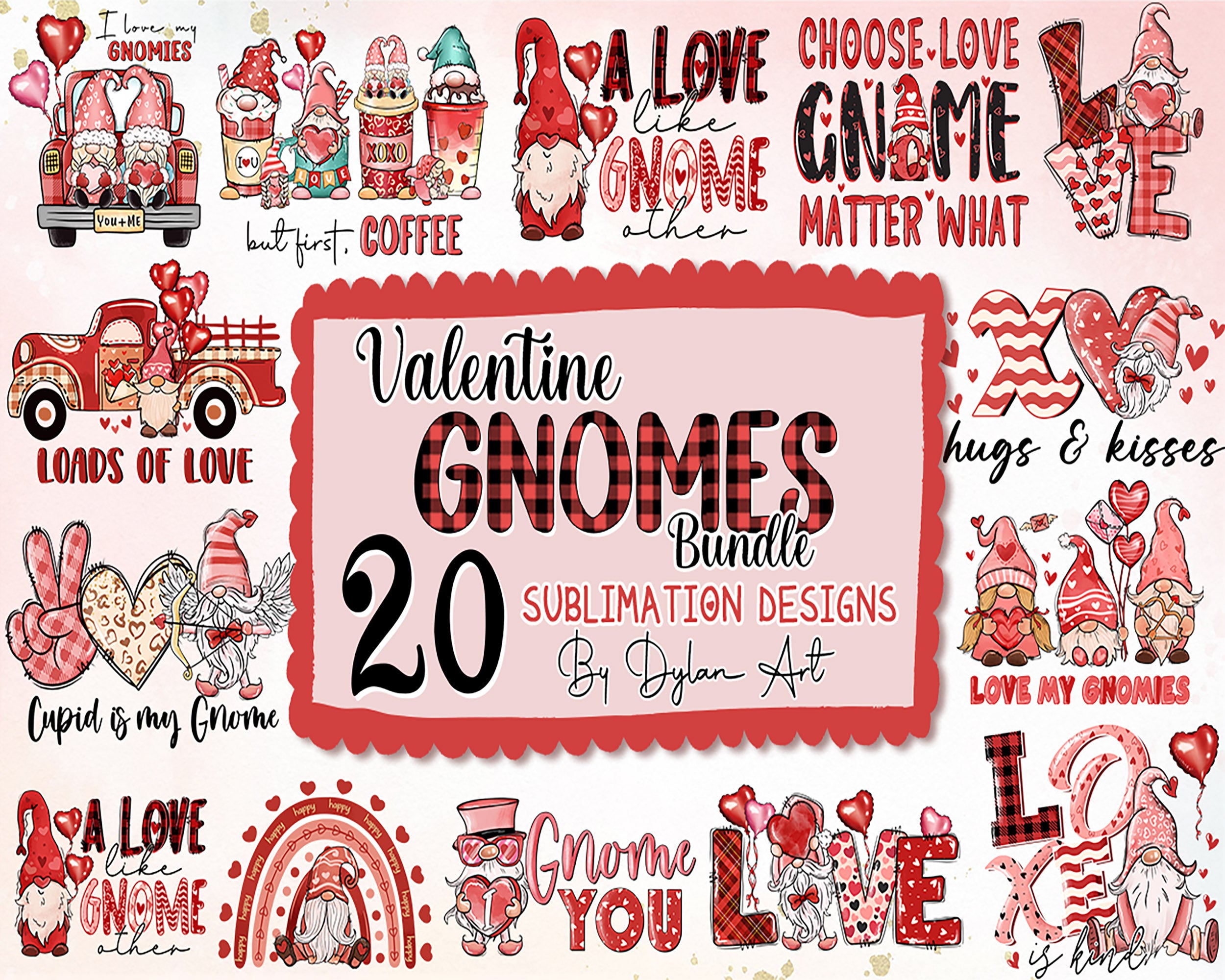20 Valentines Gnome bundle, Valentine sublimation PNG, Digital Design Download VLT29122202