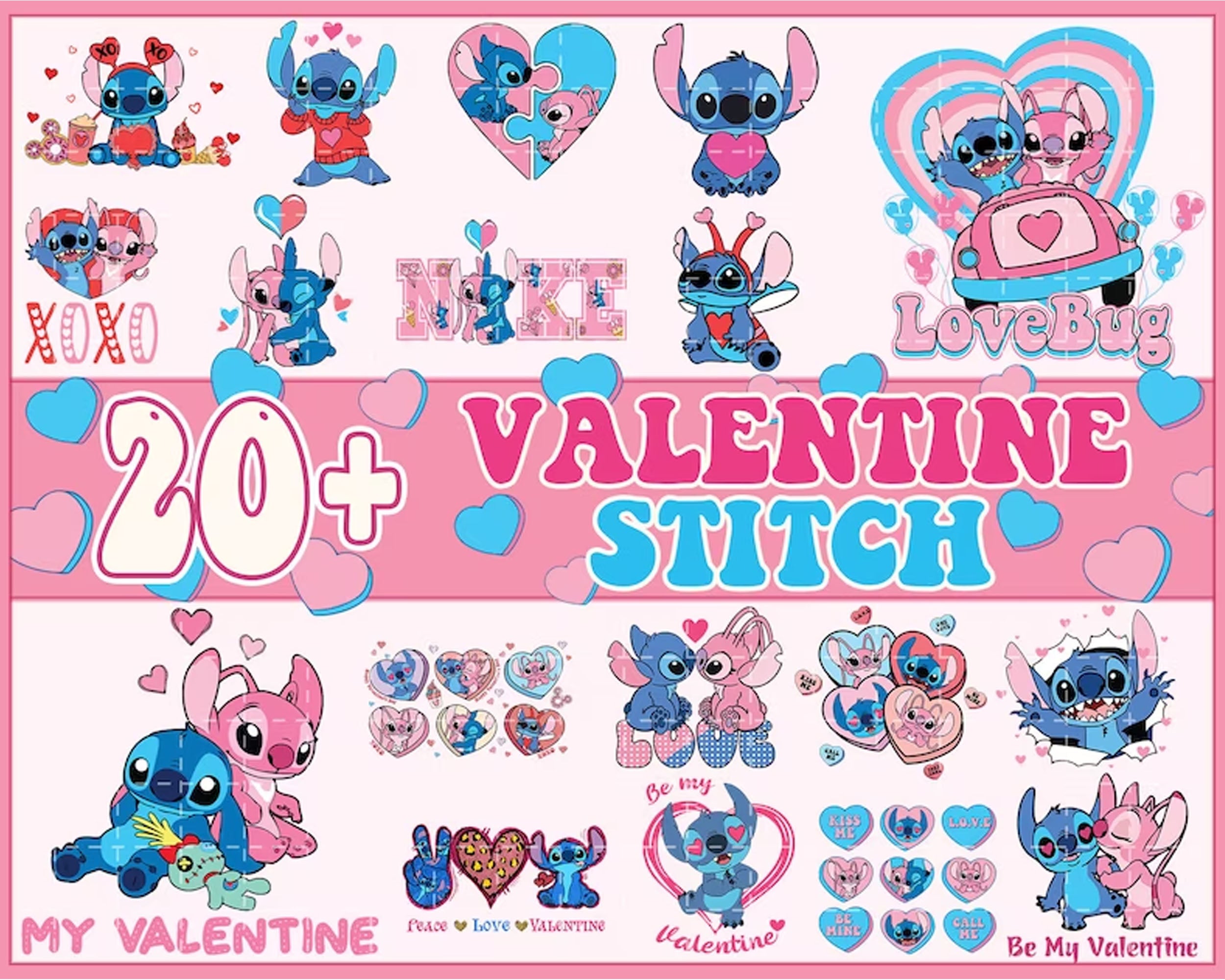20+ Stitch Valentines Day bundle, Valentines Stitch, Stitch and Angel bundle, Valentines PNG Designs