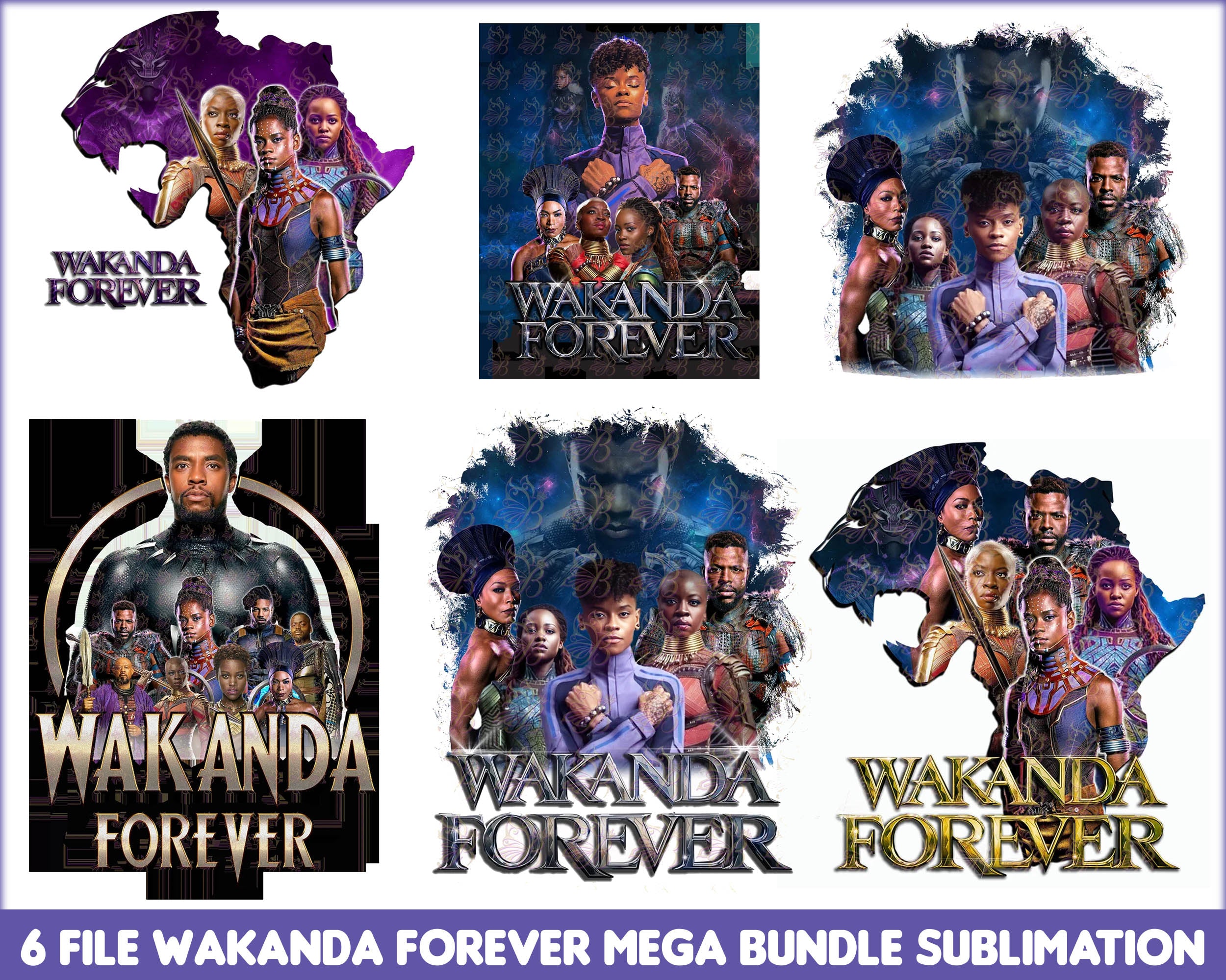 6 Wakanda Forever Sublimation Designs, Black Panther PNG, Long live the King, Avenger bundle, Marvel bundle, Digital download