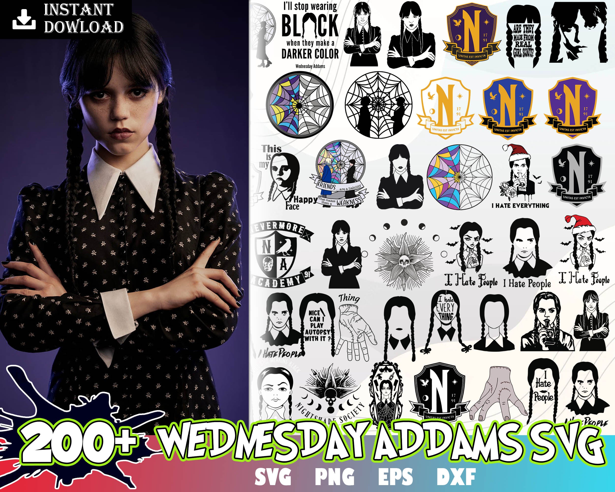 200+ Wednesday Addams svg, Addams Family svg file, Netflix series bundle, Wednesday svg png eps dxf