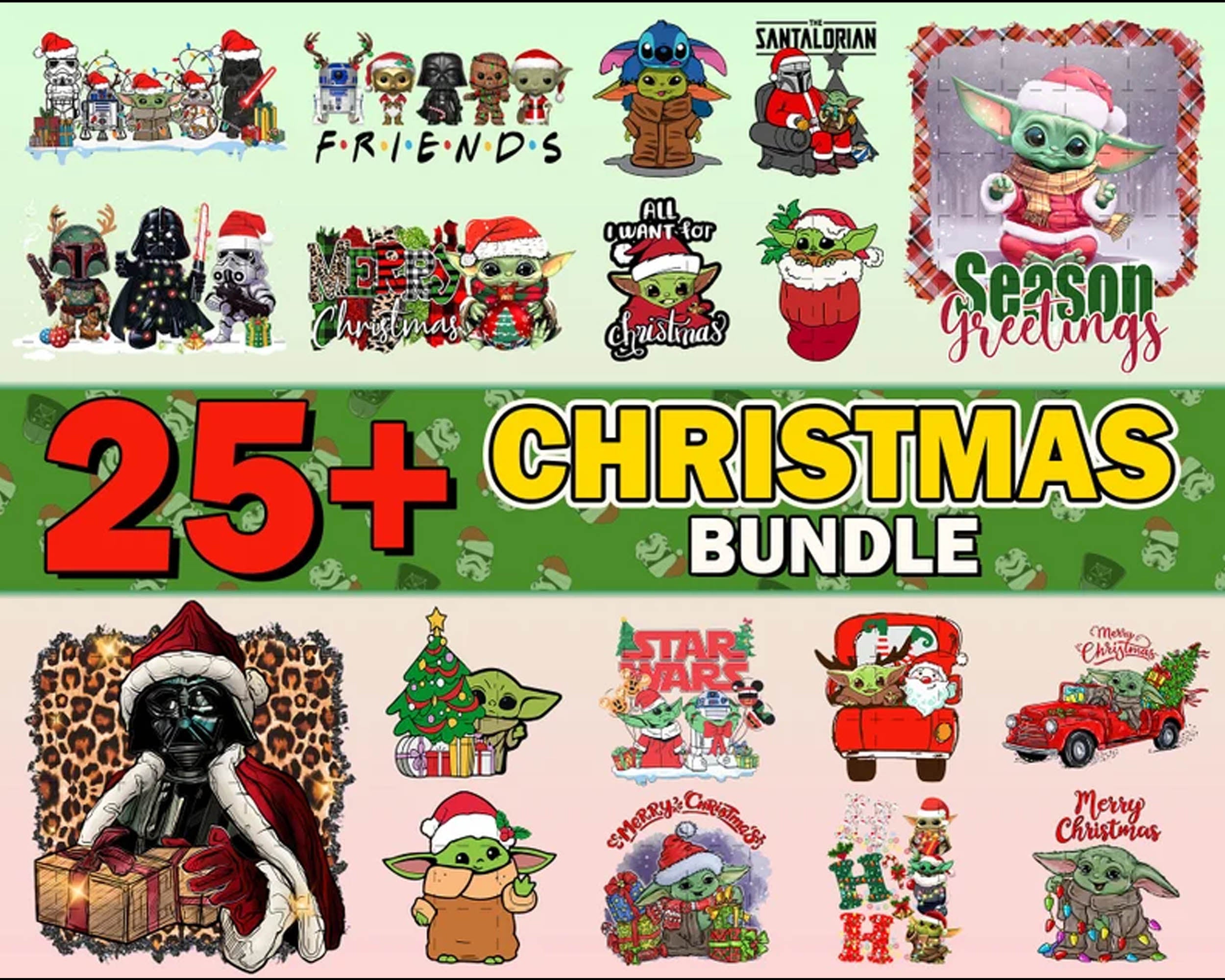 25+ Christmas Baby Yoda Bundle Svg, Christmas Baby Yoda Svg, Baby Grogu, Christmas digital bundle, PNG formats, Digital files