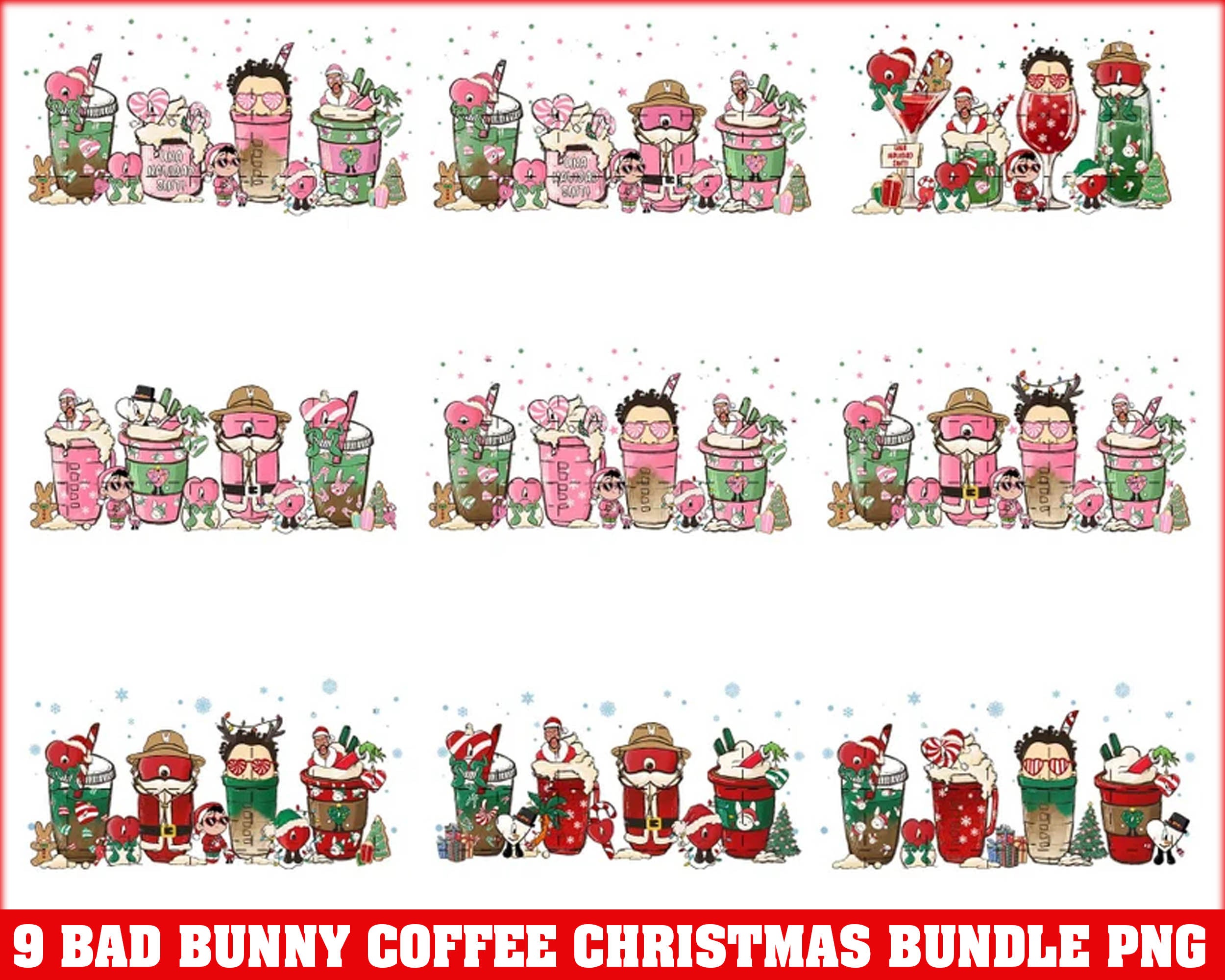 9 Christmas Bad Bunny Coffee bundle, Merry Christmas Bad bunny PNG, Baby Benito coffee, Digital Download CRM16112201