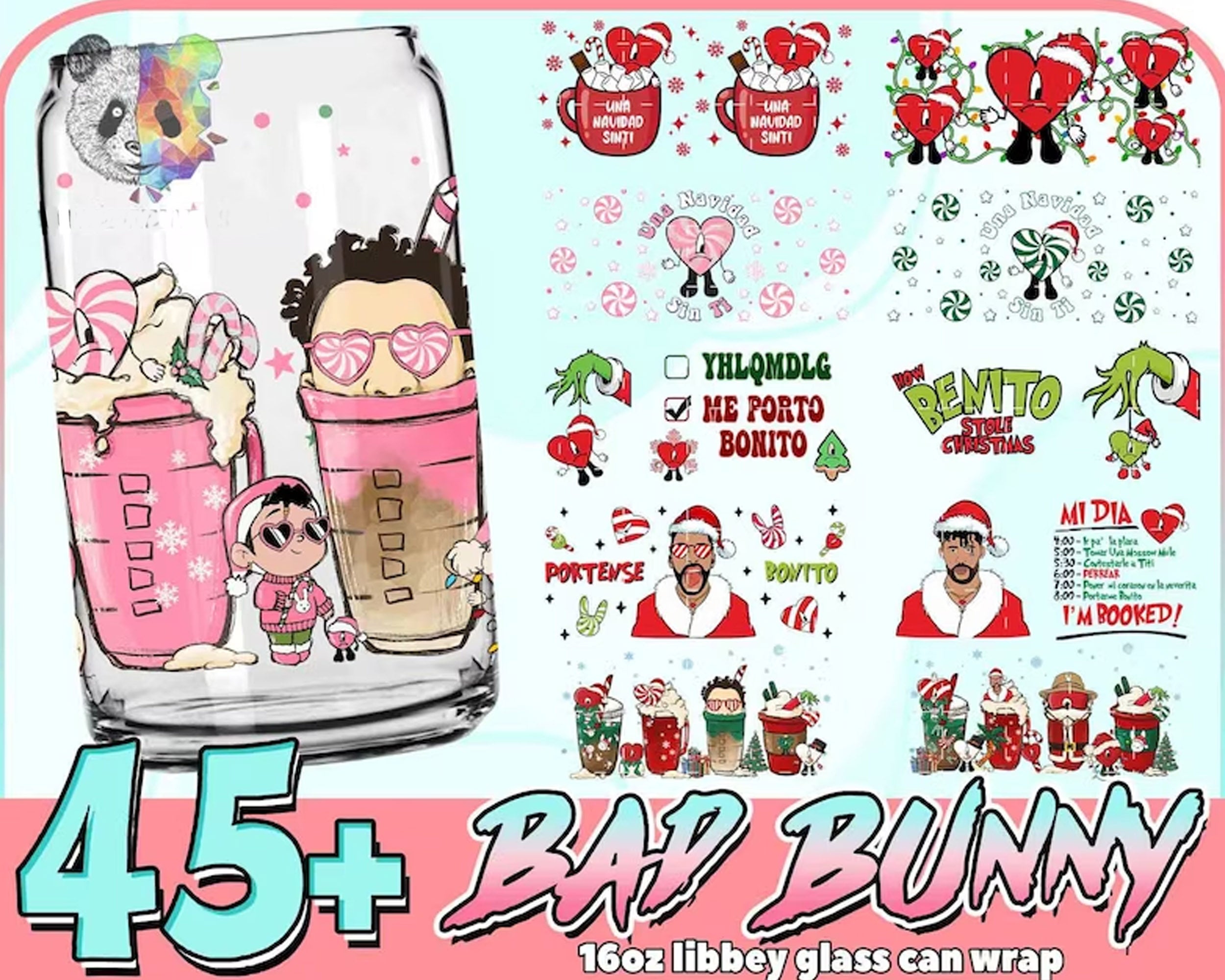 45+ Christmas Bad Bunny Glass Can Wrap Png, Coffee Bad Bunny 16oz Png, Merry Christmas Tumbler Png, Baby Benito Png, Wrap Digital Download CRM10112201