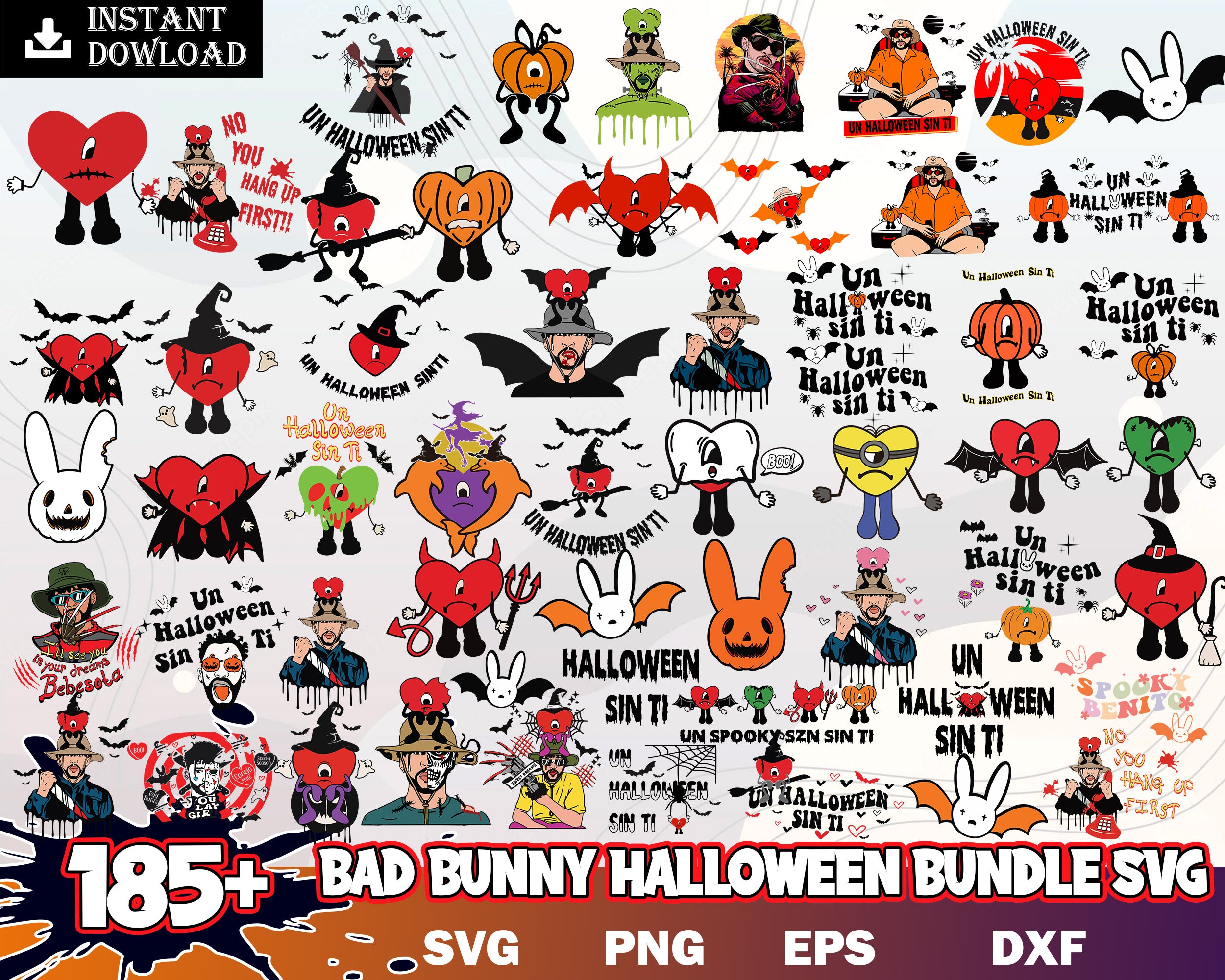 185+ Bad Bunny Halloween, Bad Bunny Horror SVG, Bad Bunny Png, Freddy Kruger Png, Digital horror download.