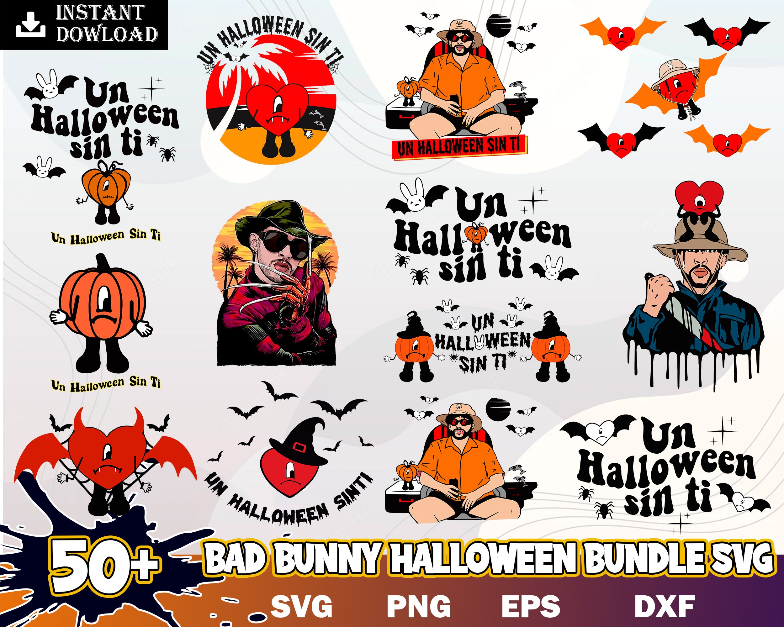 50+ Bad Bunny Halloween, Bad Bunny Horror SVG, Bad Bunny svg, Freddy Kruger svg, Svg files for cricut, Digital download.
