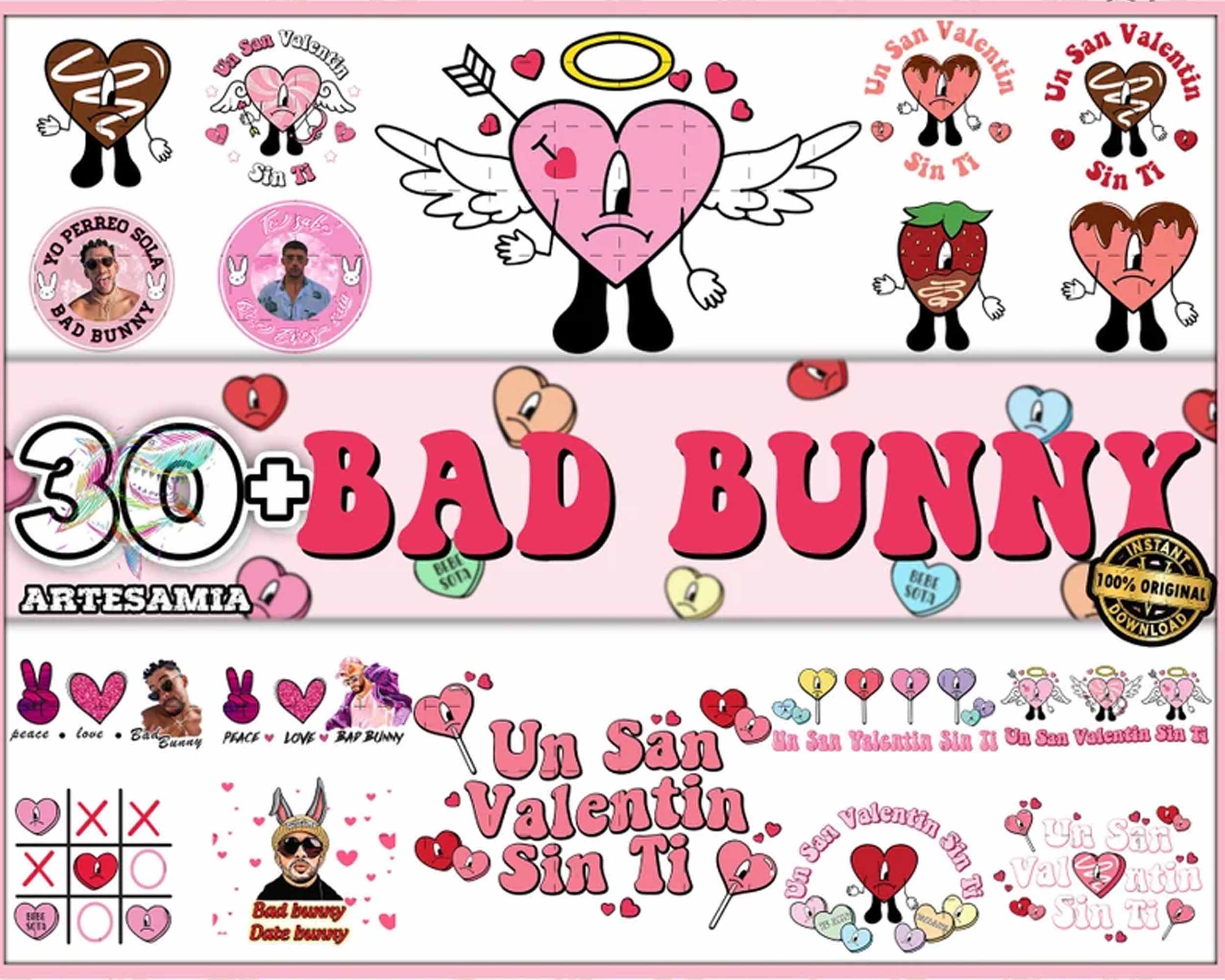 30+ Bad bunny Valentines bundle, Valentine SVG PNG Design Digital Download