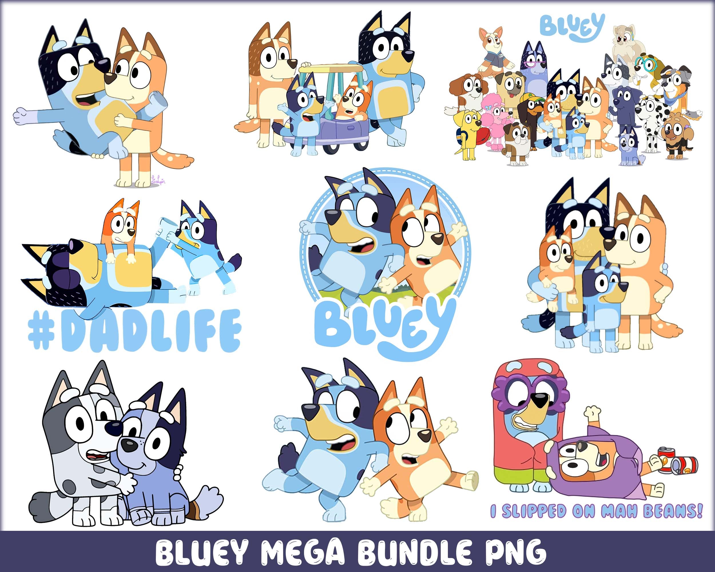 Bluey bundle Png, Family Blue Dog , Blue Dog Character, Bluey dog bundle