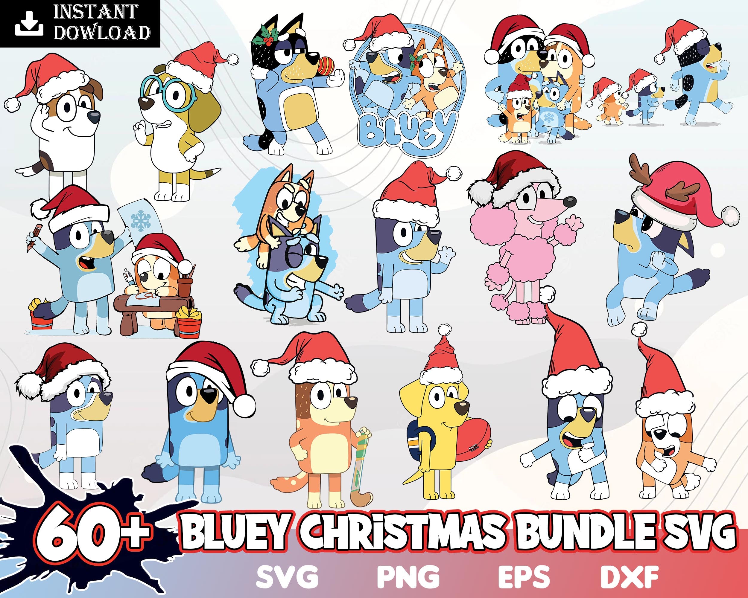 60+ Bluey Christmas svg bundle, Bluey vector, bluey Xmas png, bluey cutfile, bluey clipart, bluey eps, dxf bundle
