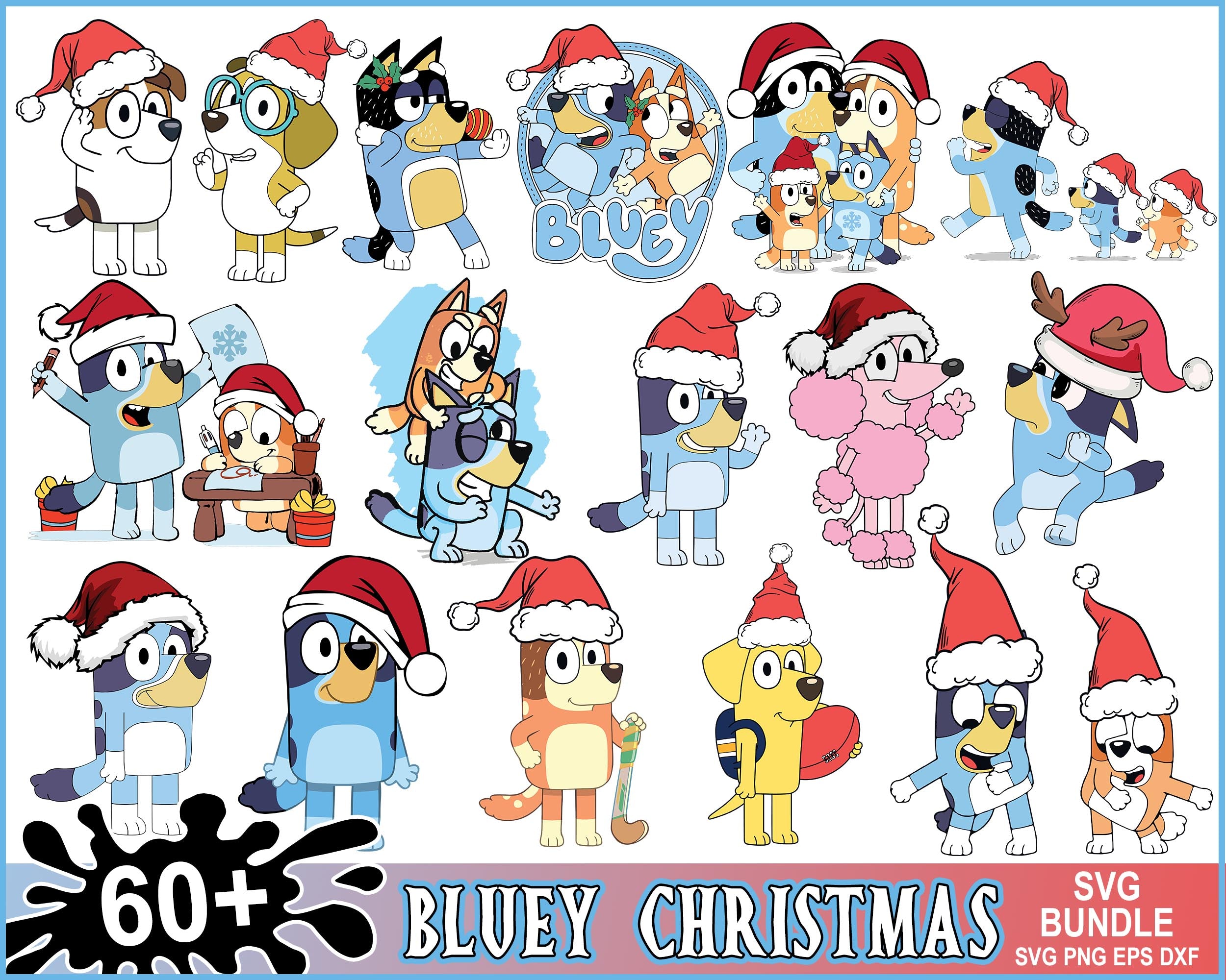 Version 2.0 - 60+ Bluey Christmas svg bundle, Bluey 2022 vector, Bluey Xmas png, bluey cutfile, bluey clipart, bluey eps, dxf bundle