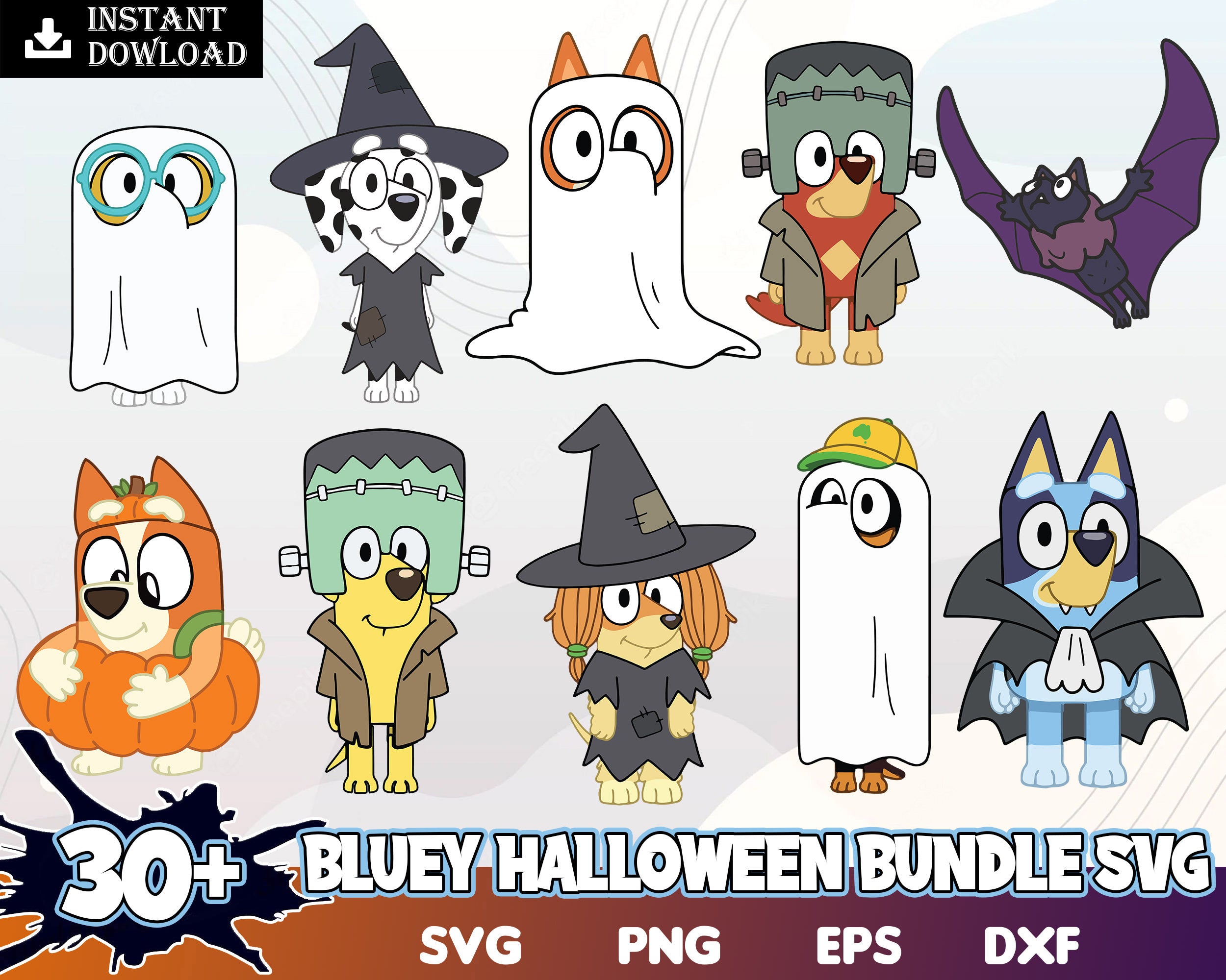 Halloween Bluey svg, Bluey vector, bluey horror in 4 formats, bluey cutfile, bluey clipart, bluey bundle