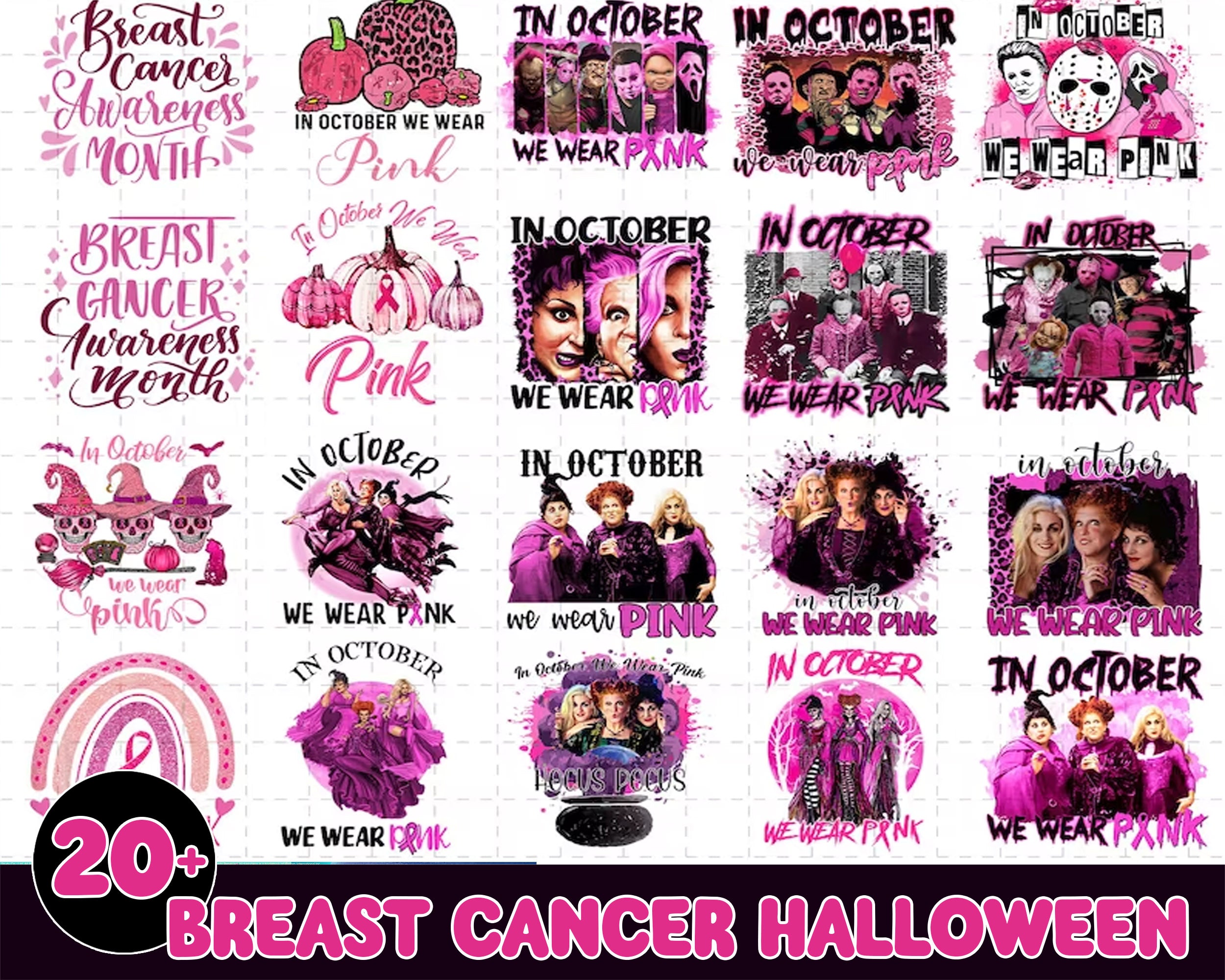 Breast cancer halloween bundle - Breast Cancer hocus pocus PNG bundle, Cancer sublimation bundle - Digital Download