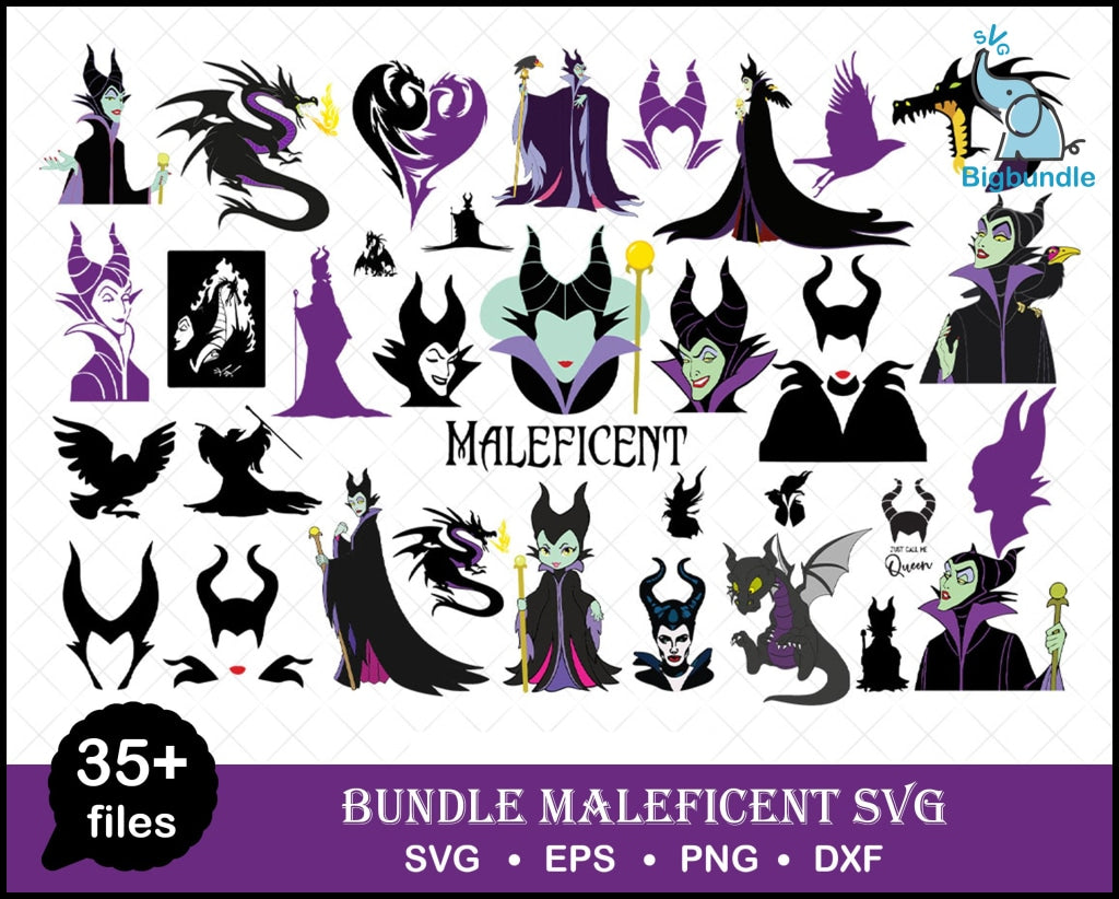 Bundle 35+ Maleficent Svg Silhouette Cut Files Clipart For Cricut Dxf Eps Png Digital Download Svg