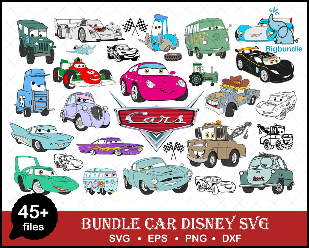 Cars Svg Bundle Disney Cricut Silhouette Flash Mcqueen Svg