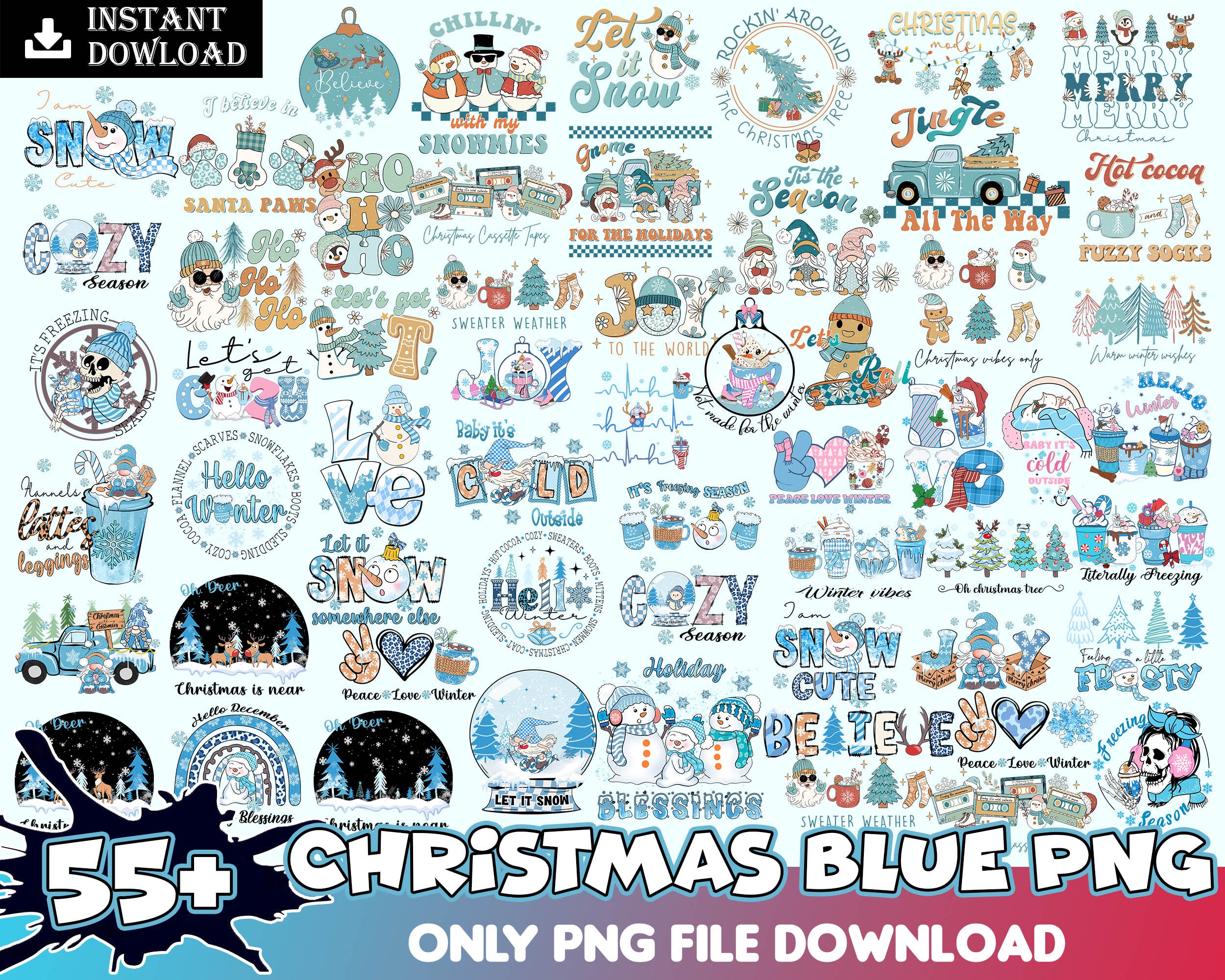55+ Christmas PNG Bundle, Christmas Blue png, Holiday 2022 png, Winter png, Christmas images, Cut File, Cricut, CRM10112202