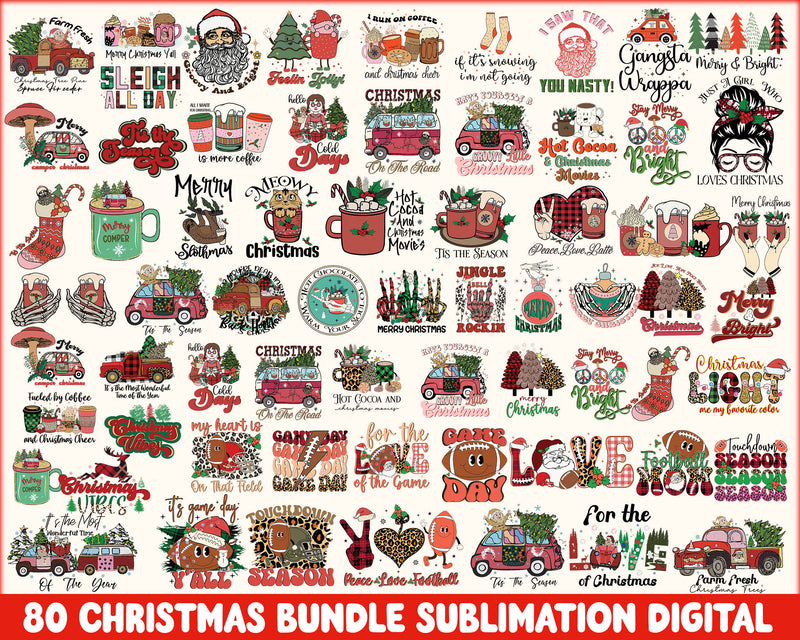 80 Christmas sublimation, Christmas bundle, Christmas digital bundle,