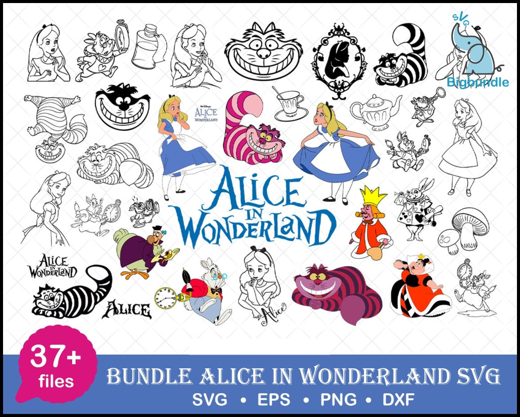 Disney Alice In Wonderland Svg Bundle Files For Cricut Silhouette Svg