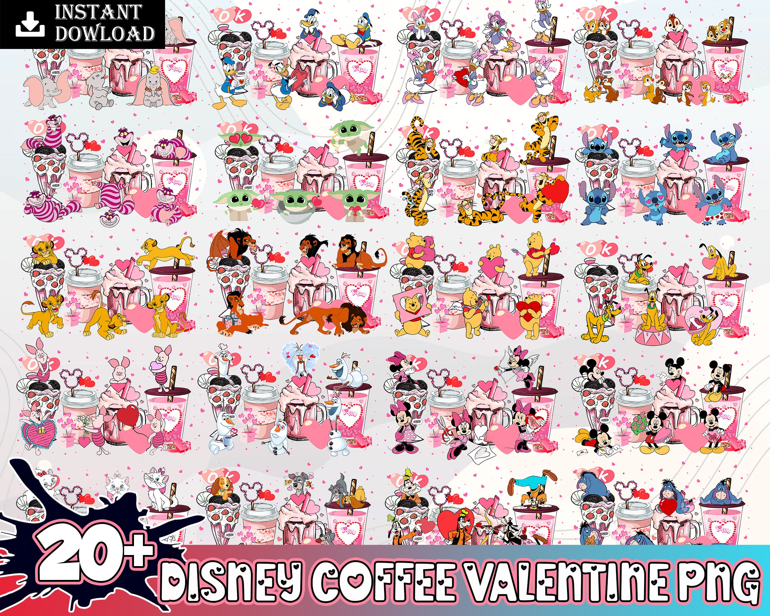 20+ Disney coffee Valentines Day bundle, Valentines coffee, Valentines PNG Designs VLT30122201