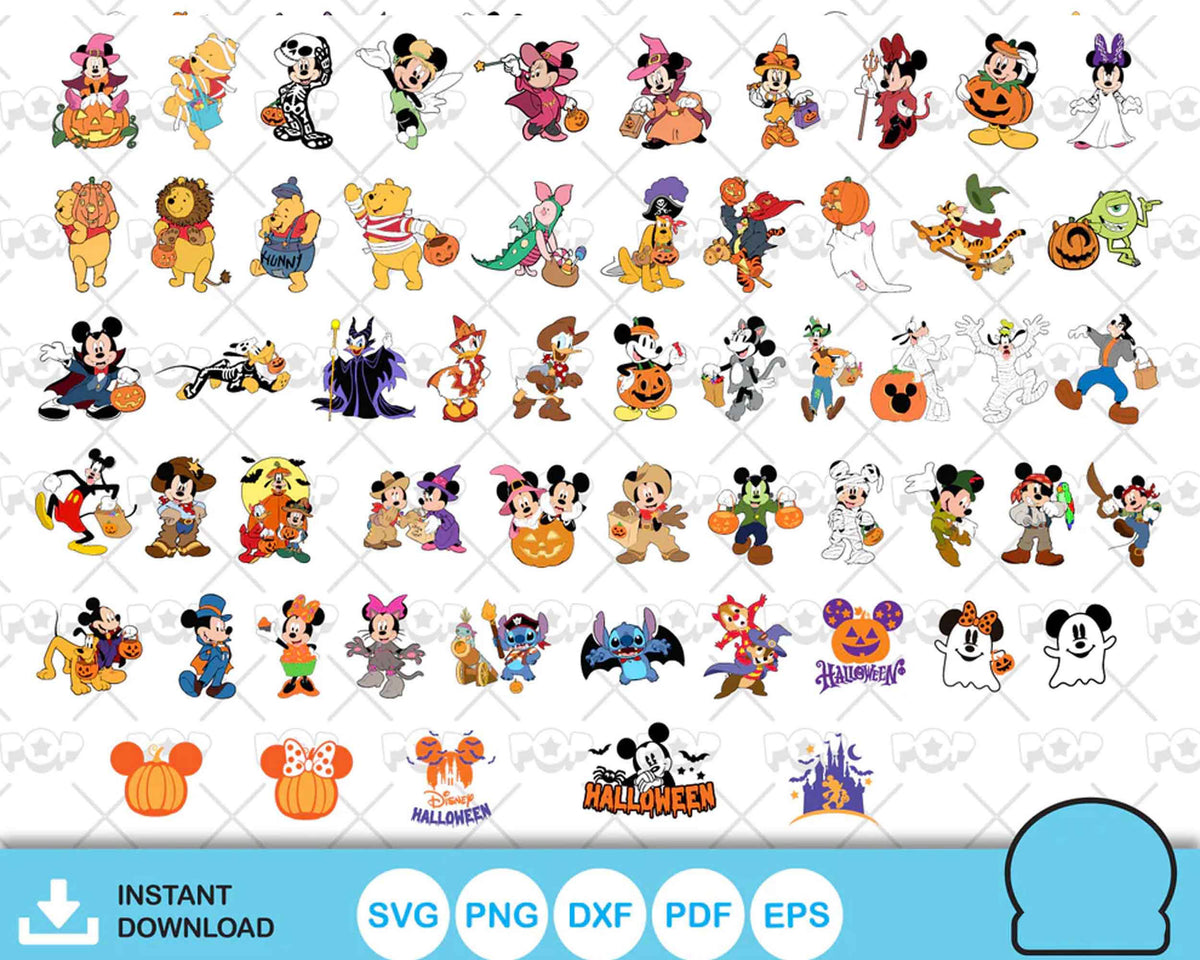 100+ Disney Halloween bundle svg, Horror disney characters svg, png, e