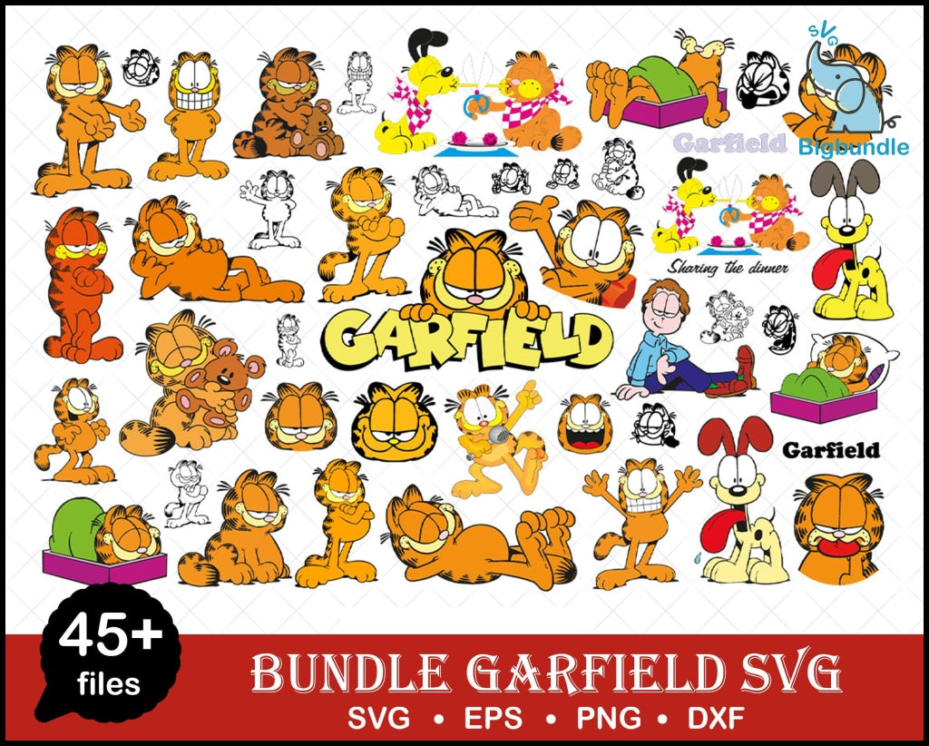 Garfield Bundle Svg Odie Svg Png Beagle Dog Cricut Silhouette Cut File Dxf