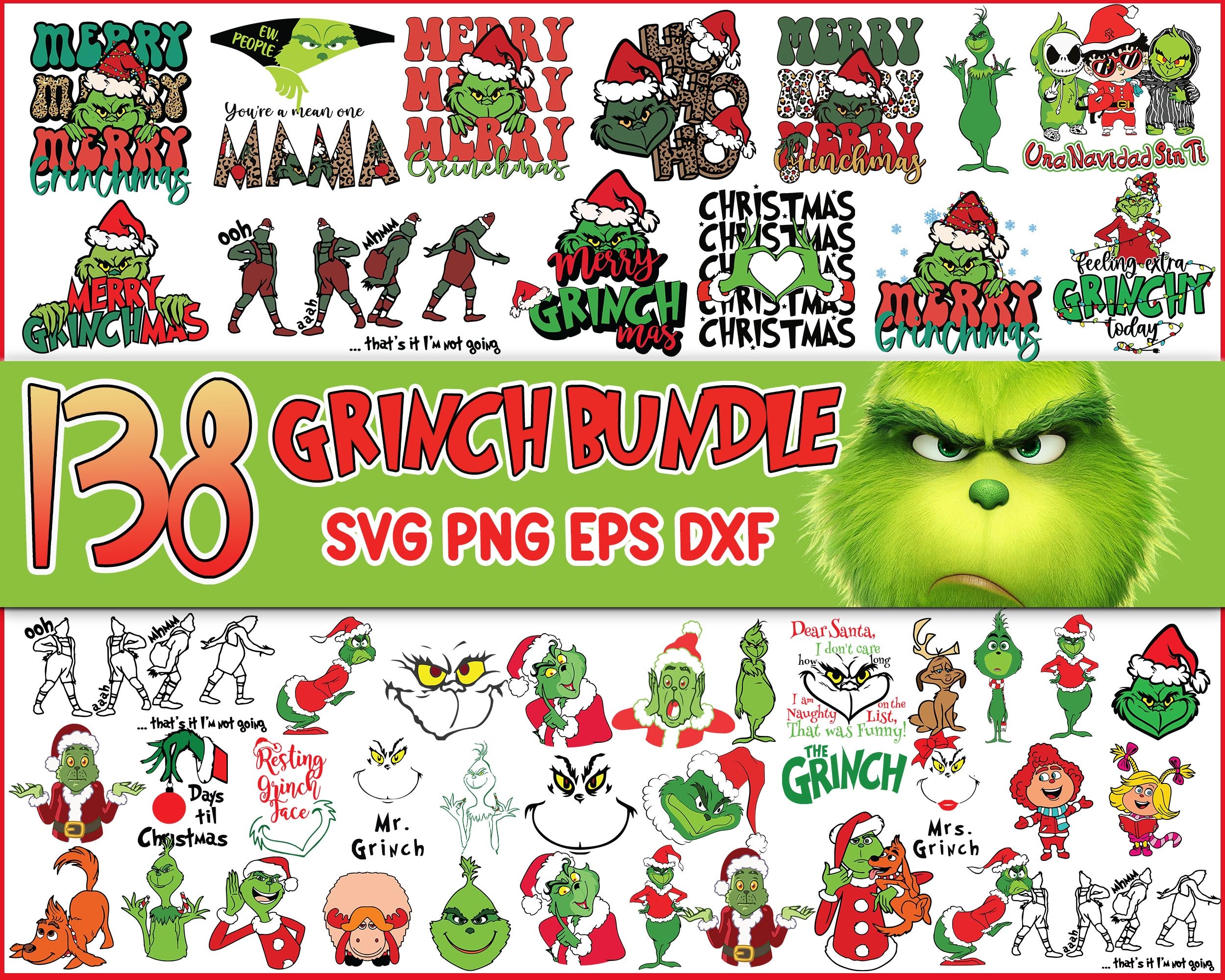 138+ Grinch Bundle SVG, Grinch SVG, Grinch Cutting Image, Christmas Grinch svg, png, eps, dxf  CRM07112206