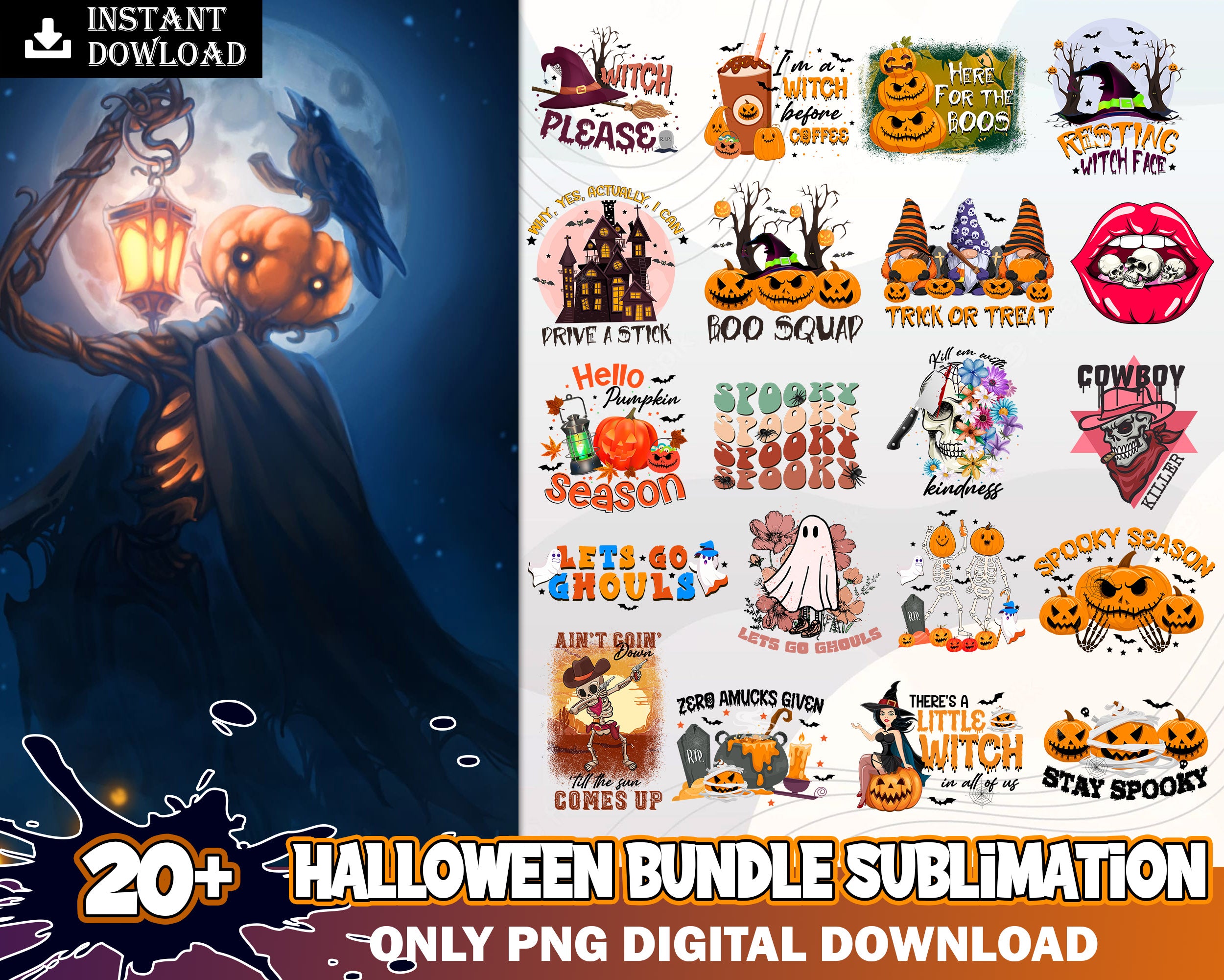 Halloween bundle png, Halloween ghouls PNG images, Digital file, Instant download