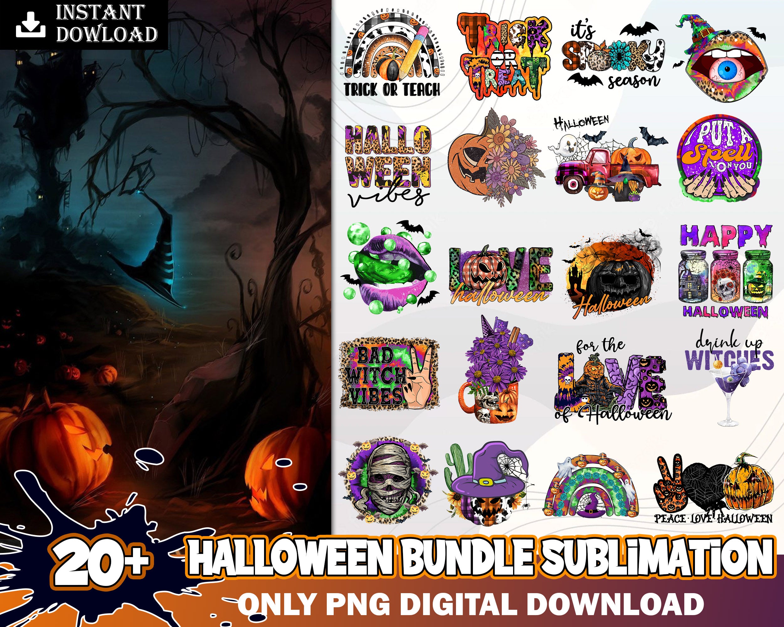 New 20+ Halloween bundle PNG, Halloween ghouls png images, Digital file, Digital download.