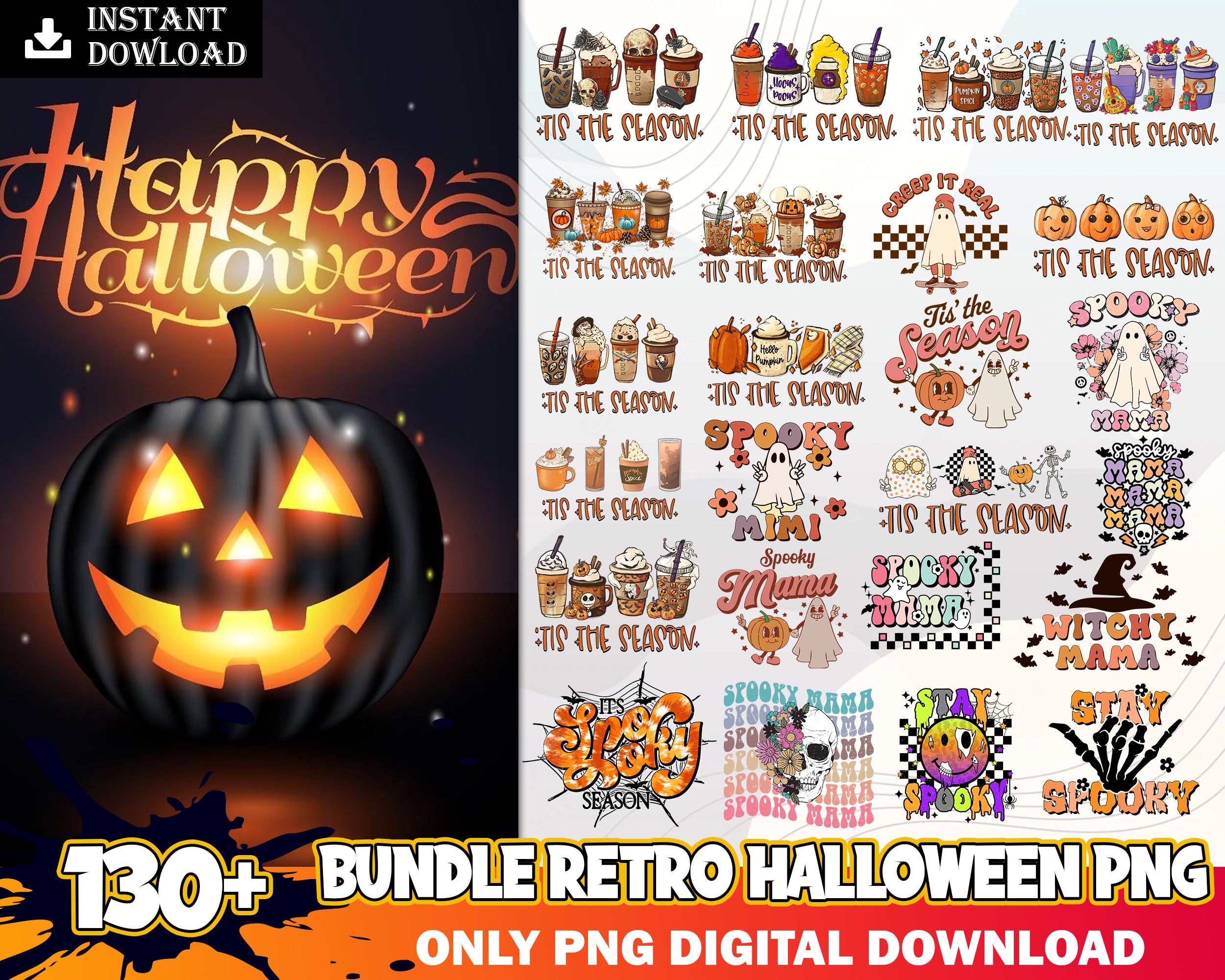 Retro Halloween Ghost PNG Sublimation Bundle | Retro Sublimation PNG, Designs Downloads, PNG Clipart, Sublimation Download