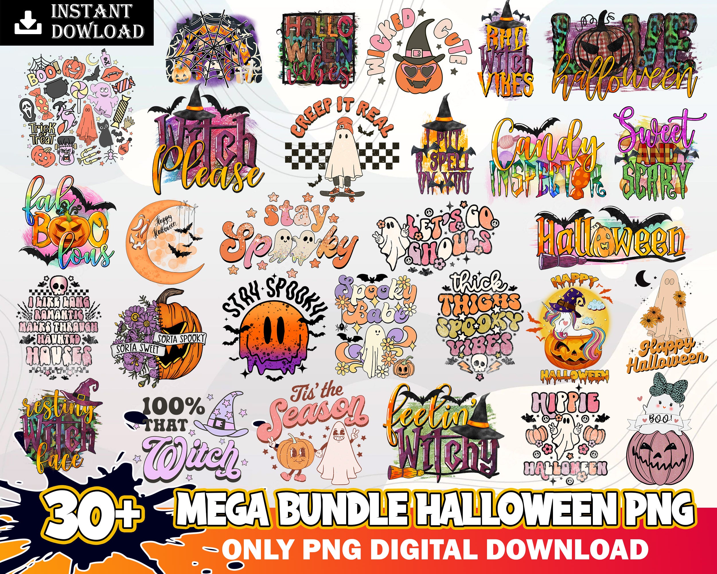 30+ Mega Halloween bundle PNG, Halloween png images, Digital file, Digital download.