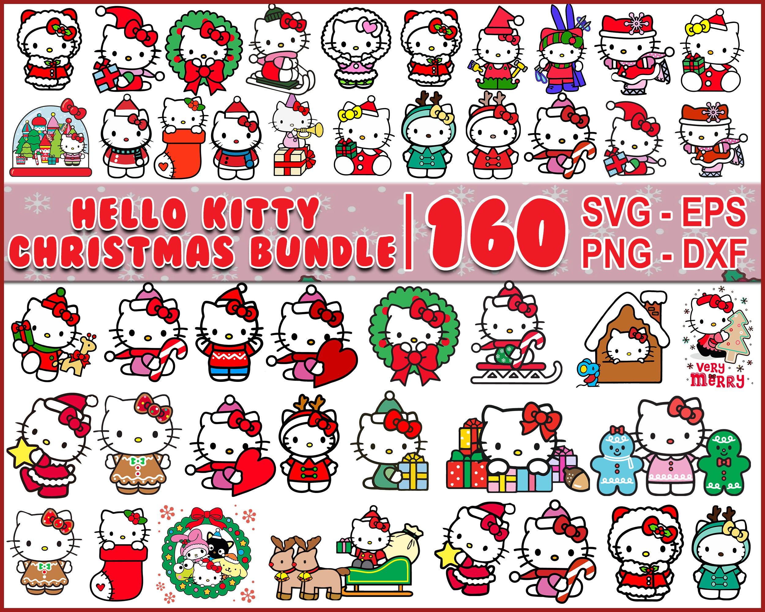 160+ Hello Kitty Christmas Bundle, Hello kitty Christmas SVG, PNG, EPS, DXF, Kawaii Xmas bundle, CRM07112202