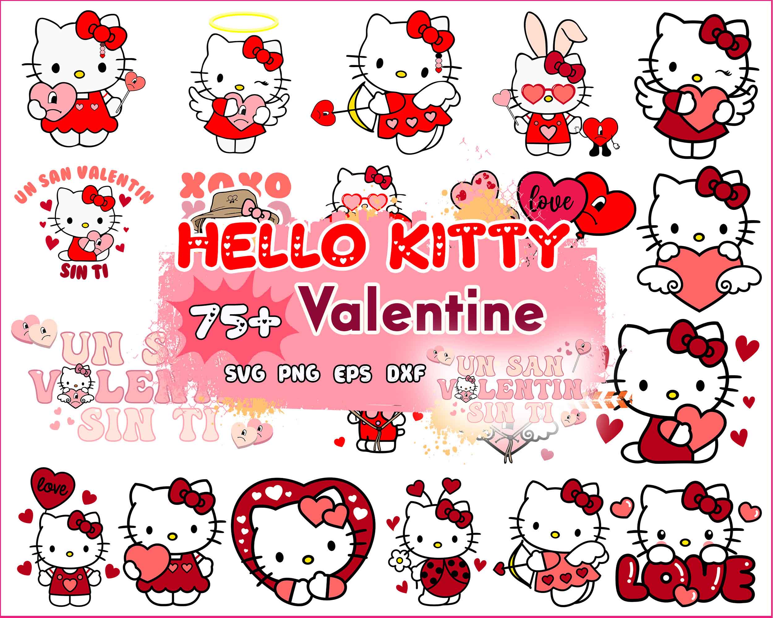 Updated 75+ Valentine Hello Kitty Bundle, Valentine kawaii kitty SVG png eps dxf, Cut File, Digital Download