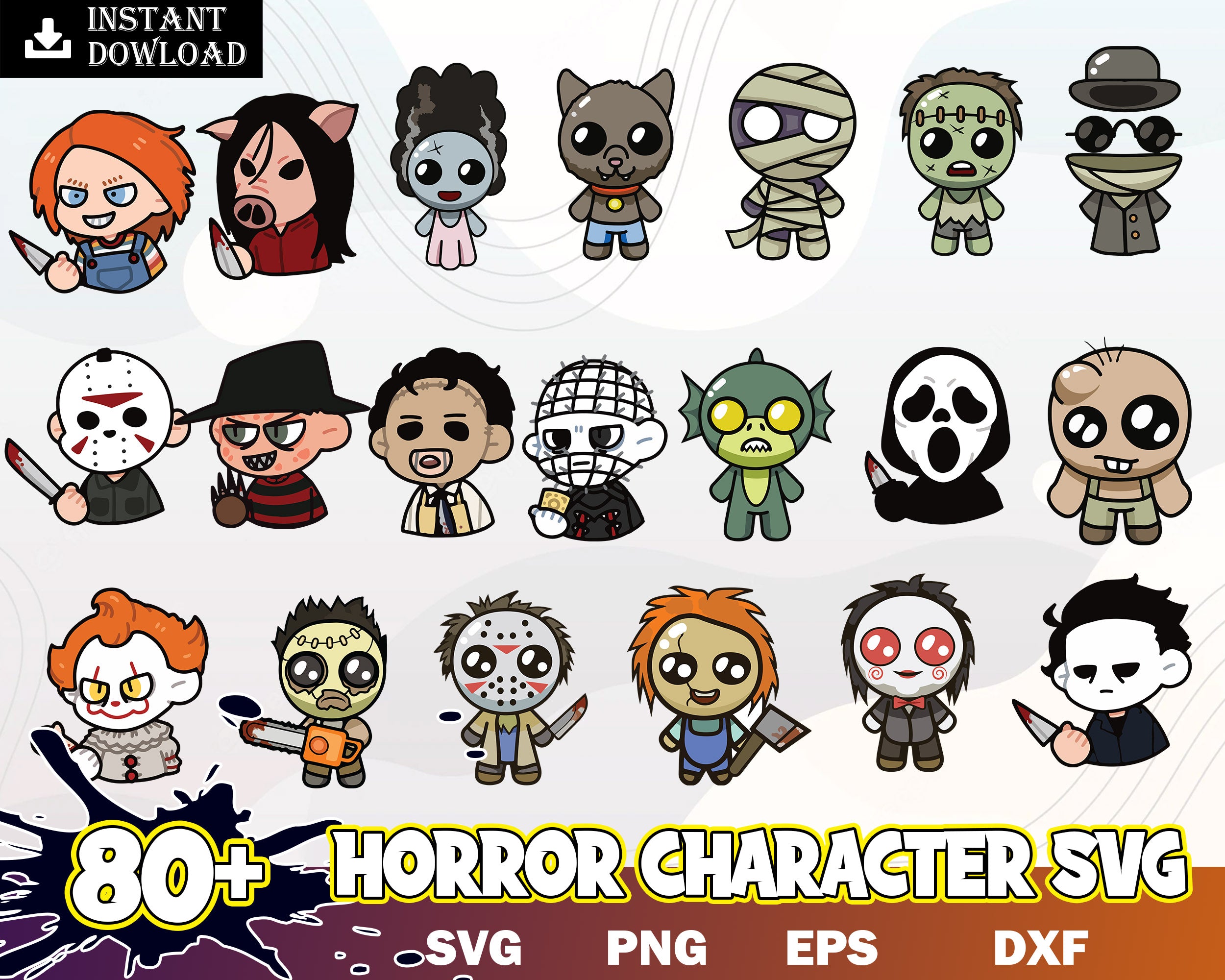 80+ Horror Characters SVG Bundle, Cartoon Horror Bundle png, svg, eps, dxf files, Digital download.