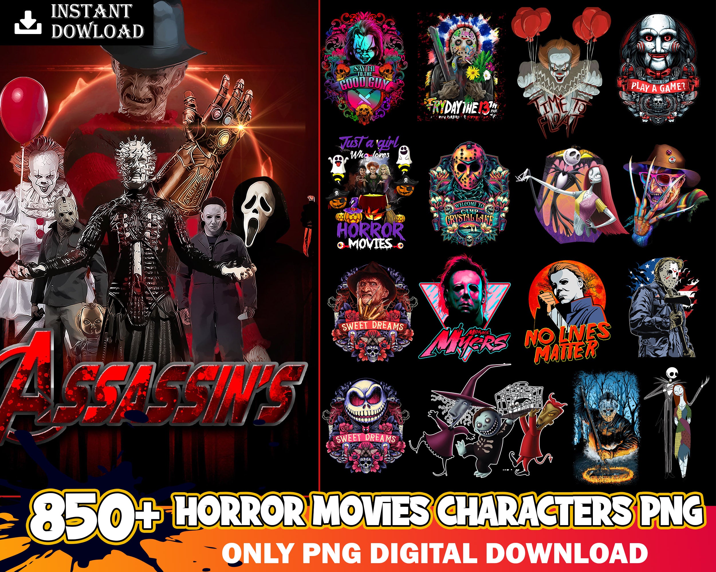 850+ Horror Movies Characters PNG Bundle, Bundle png, Digital download.