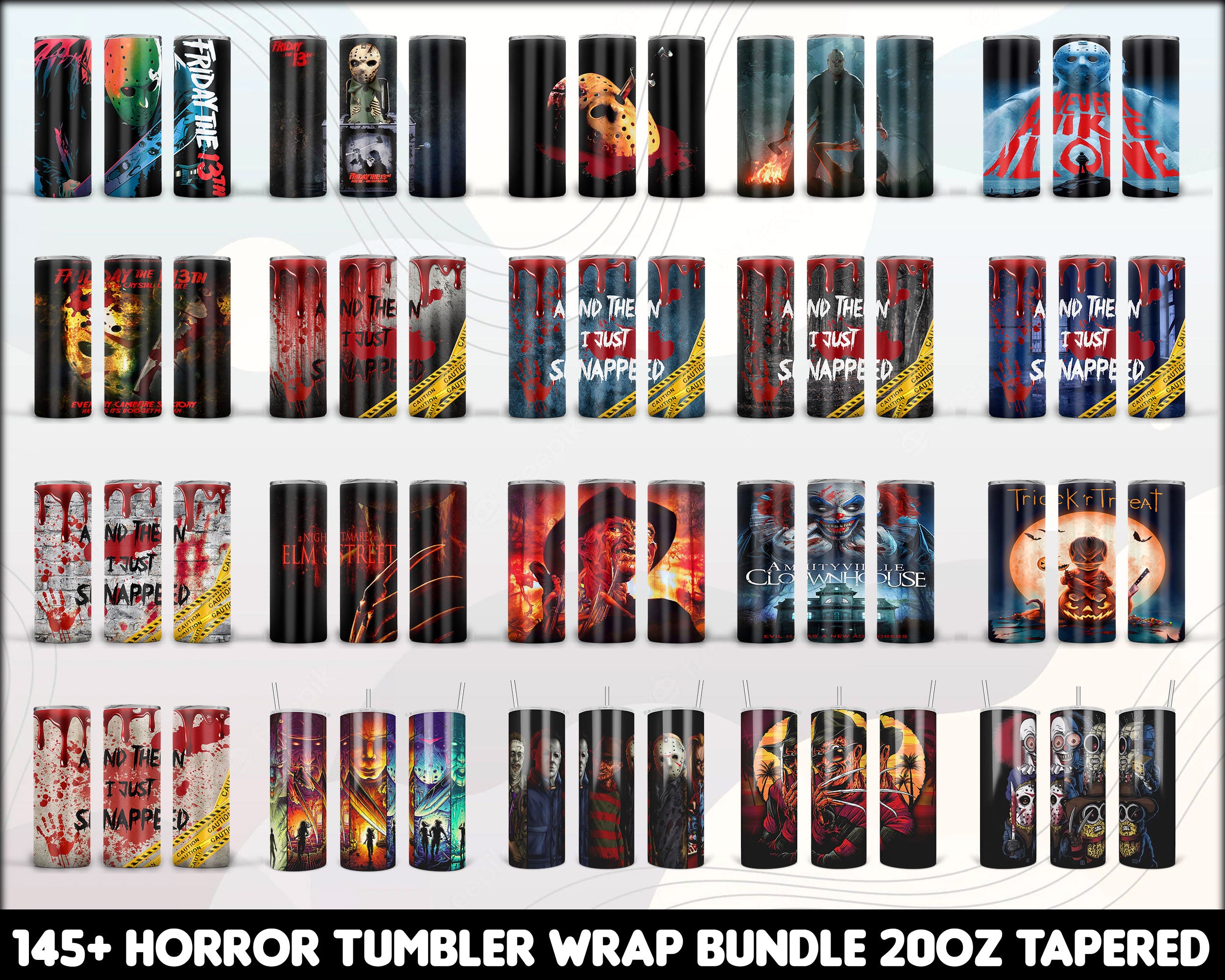 Horror Tumbler Wrap 145 designs skinny download tumbler file, Sublimation Designs for wraping