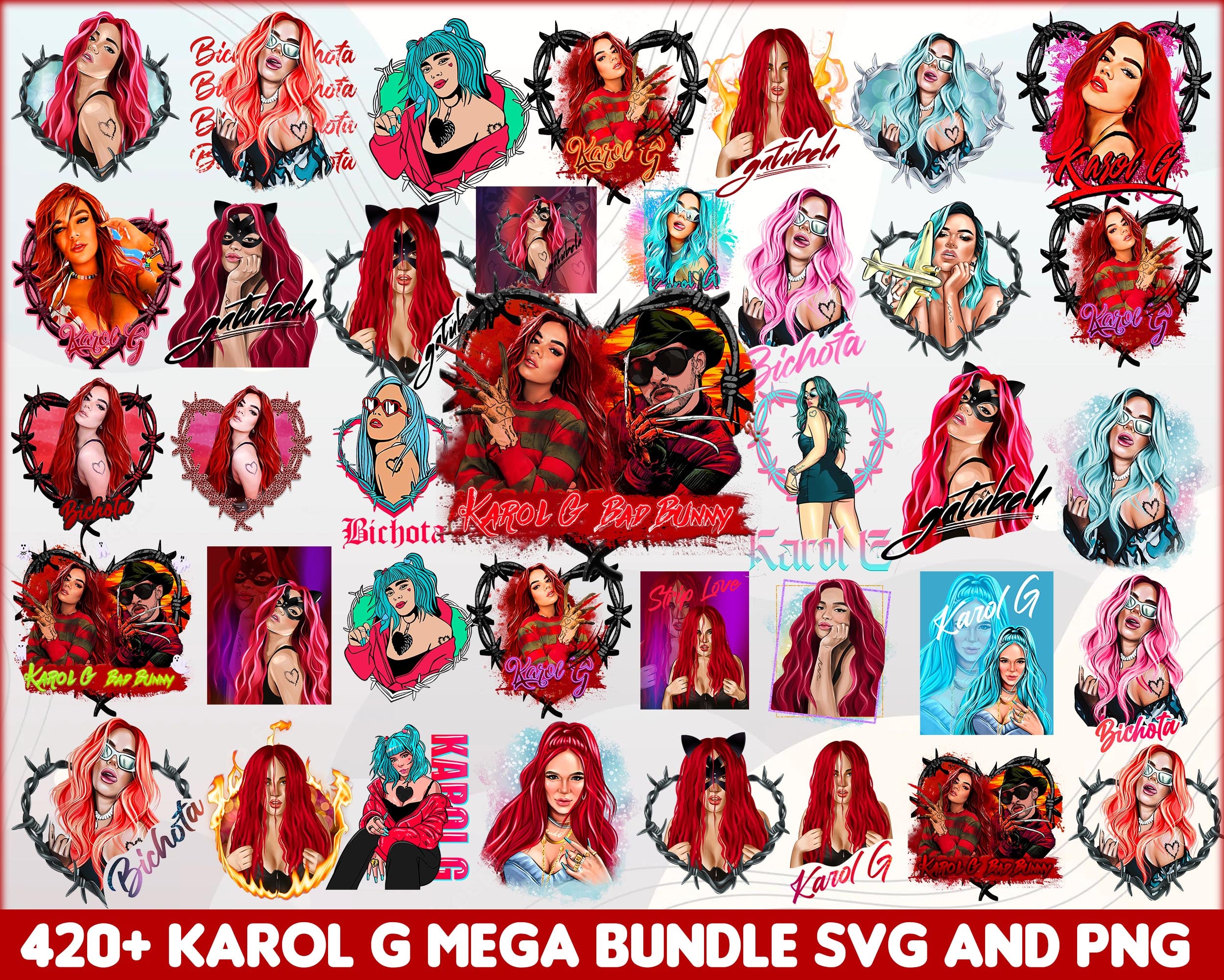 425+ Mega Bundle Karol G red hair svg 2022, Karol G Bichota singer png files, Silhouette, Digital download