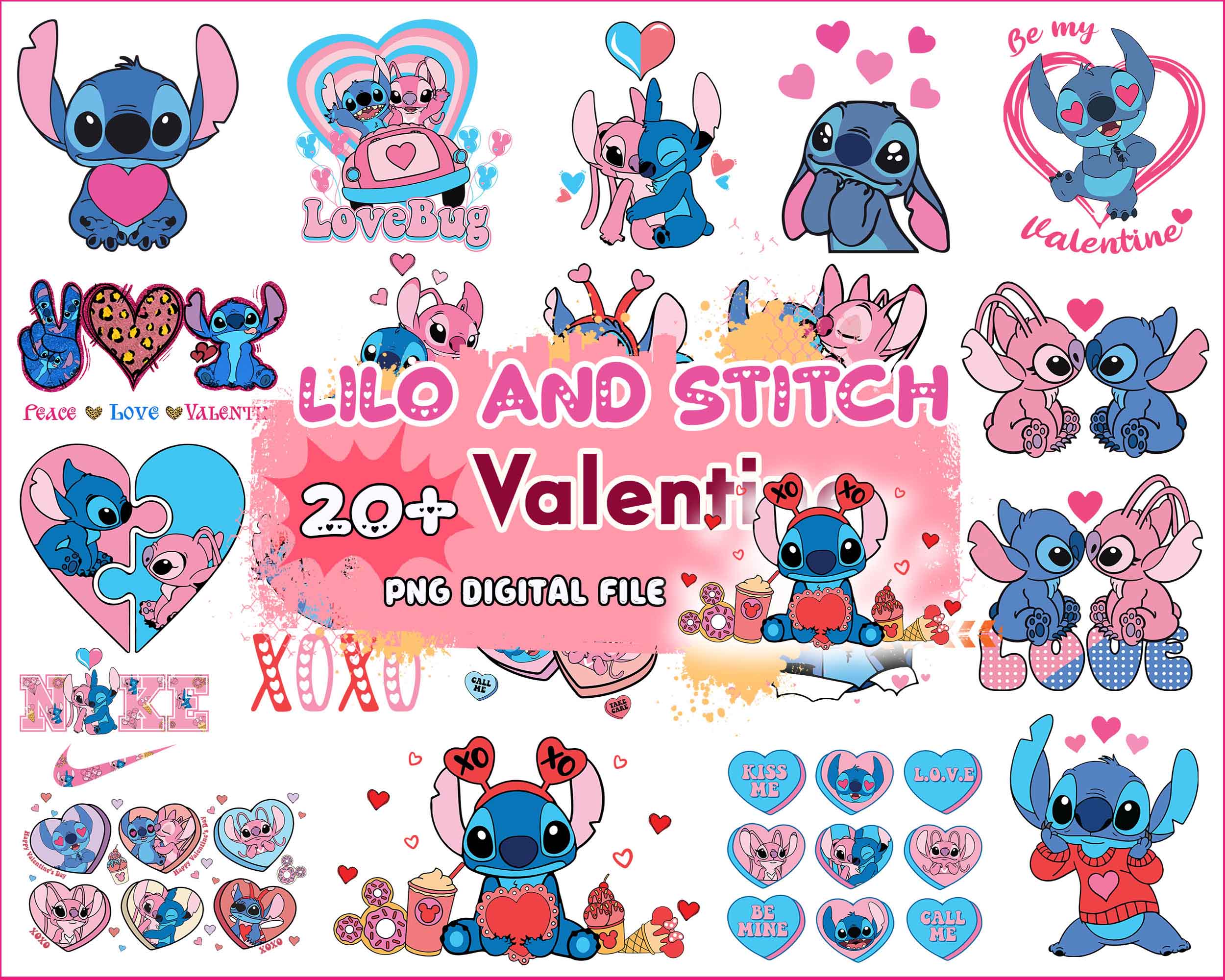 Updated 2 - 20+ Stitch Valentines Day bundle, Valentines Stitch, Stitch and Angel bundle, Valentines svg png eps dxf files,Designs