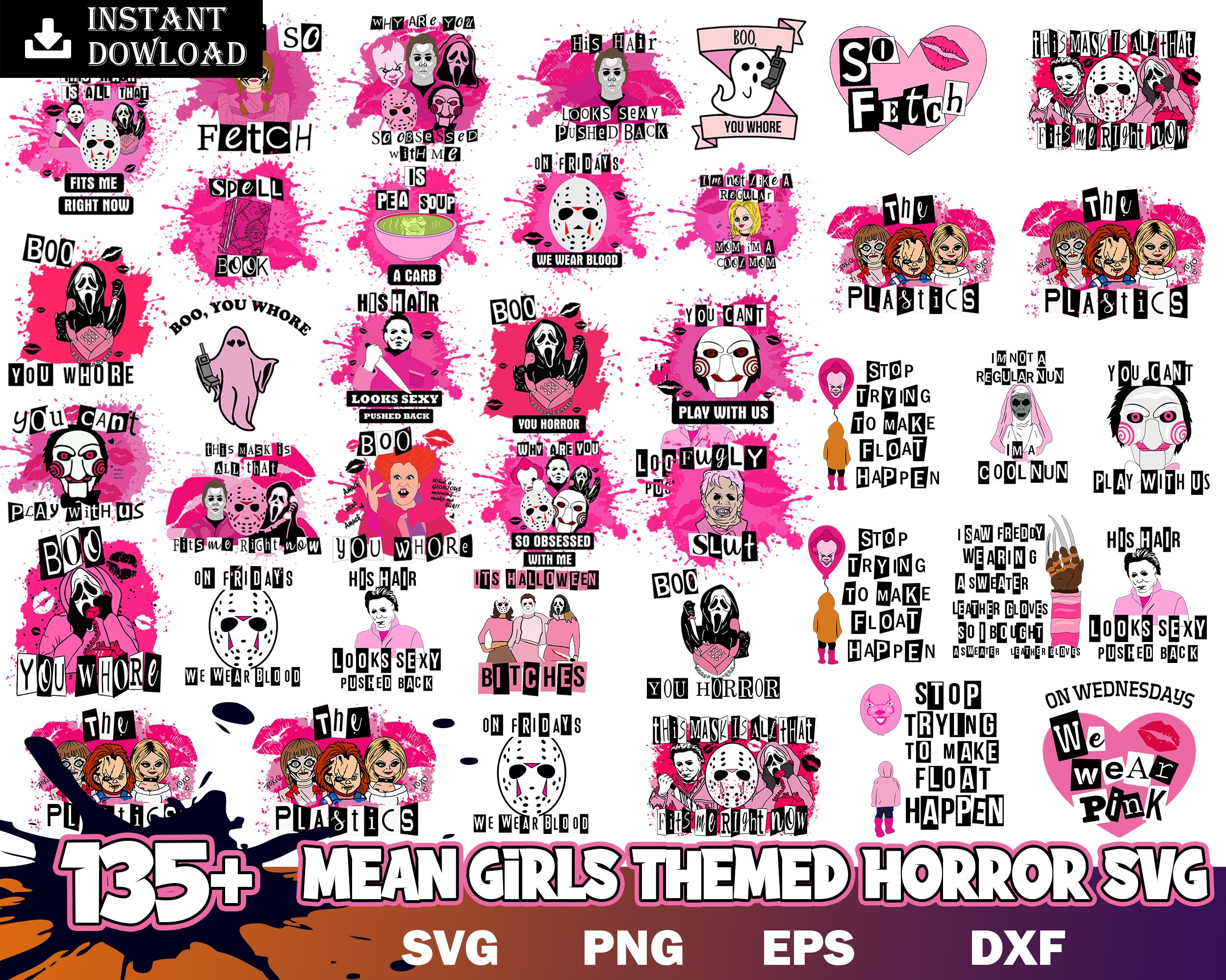 135+ Mean girls themed horror SVG, Halloween bundle svg, Halloween svg, Digital file