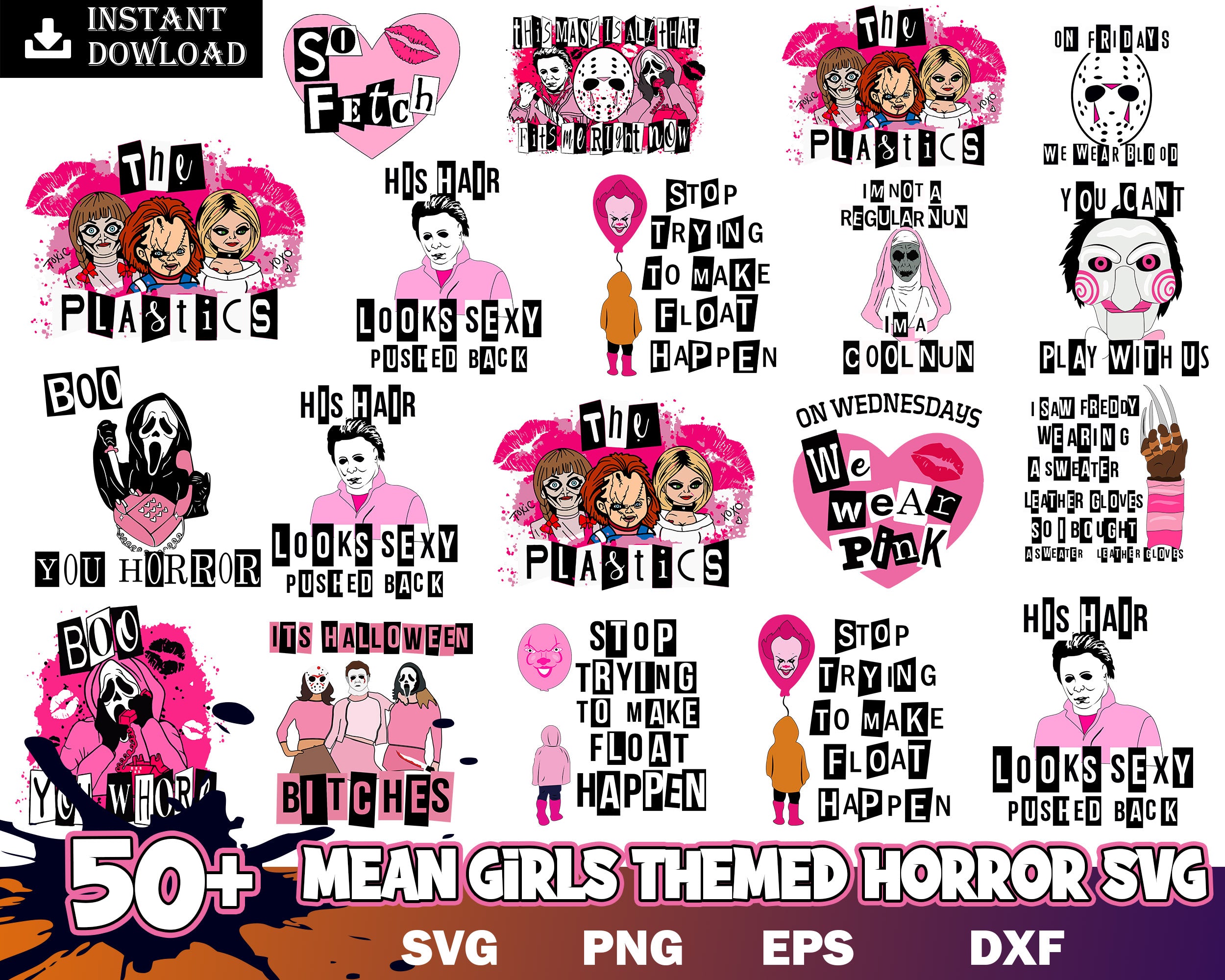 50+  Mean girls themed horror SVG, Halloween bundle svg, Halloween svg, Digital file