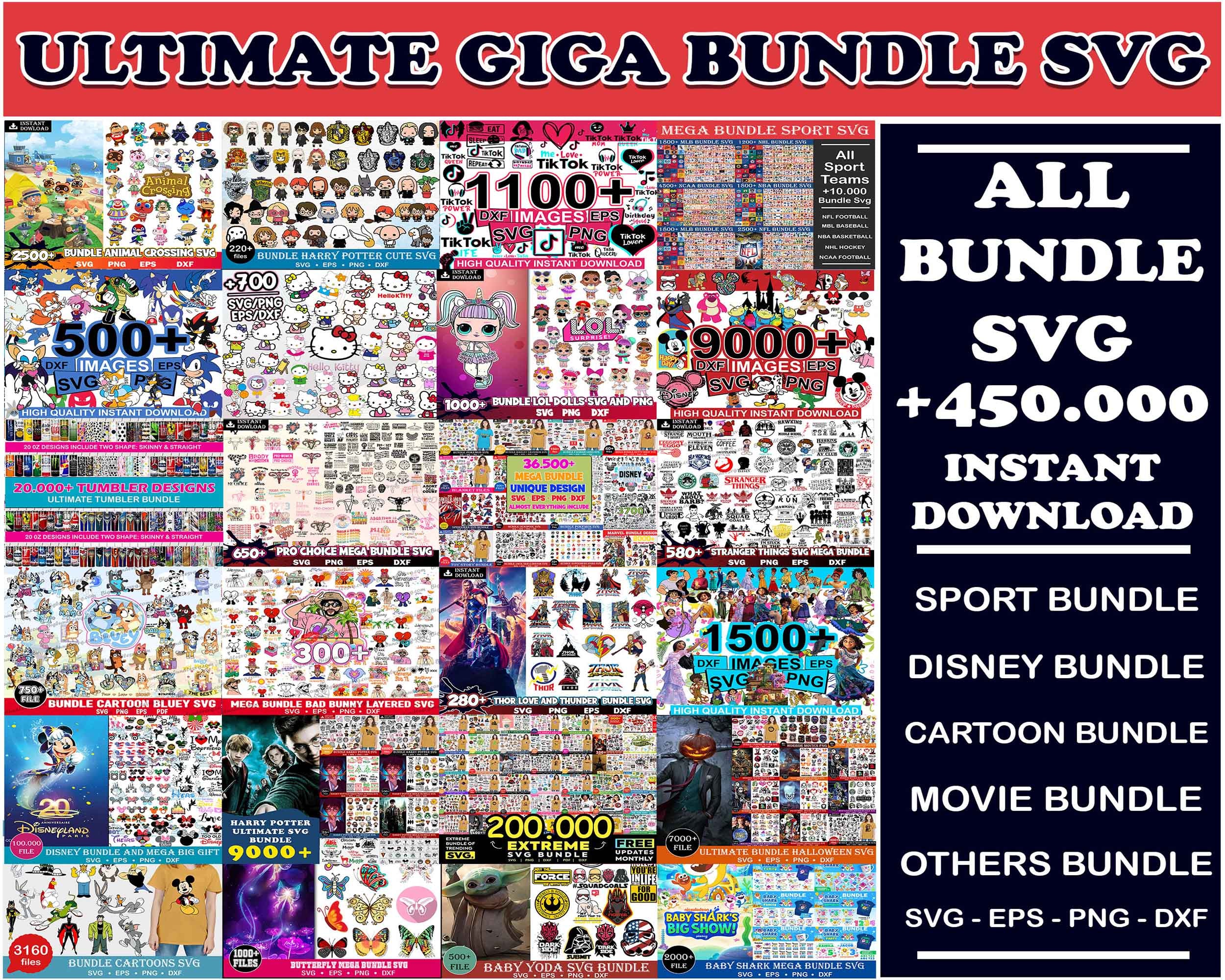 New The Ultimate Giga Bundle svg, Mega bundle svg, 450.000 unique designs almost everything included