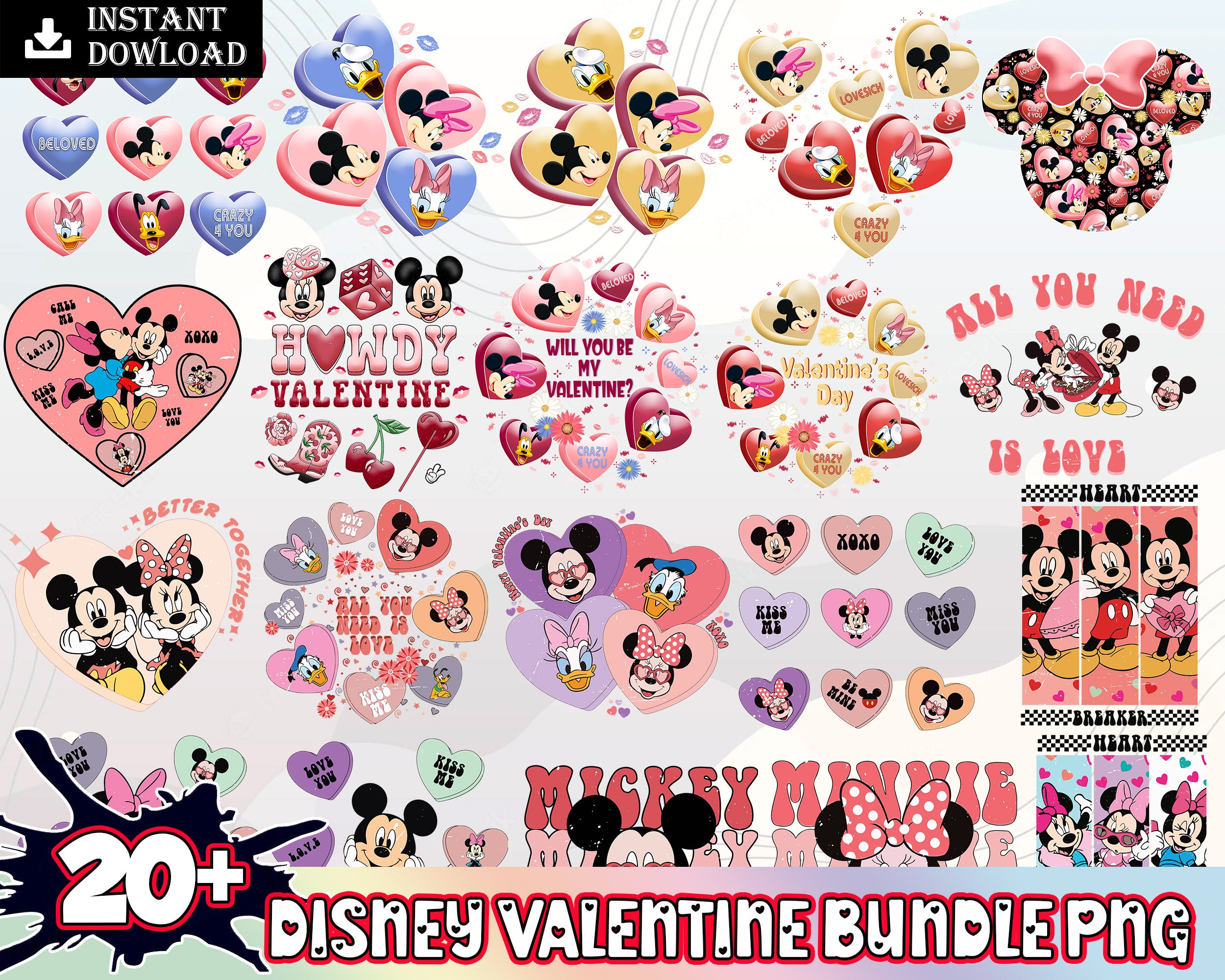 Version 2 - 20+Mickey Valentines Day bundle, Valentines Mickey, Valentines PNG Designs VLT30122203