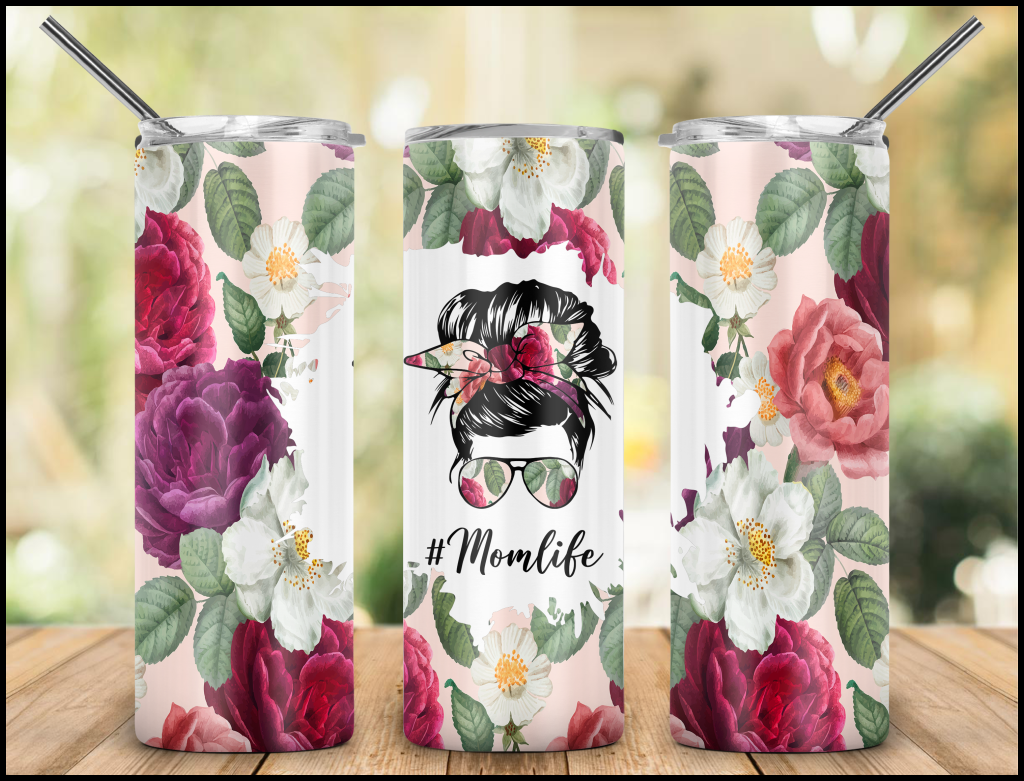 Mom life tumbler, flower tumbler, Straight & Tapered, PNG Sublimation, Digital Design Download, 20 oz Skinny Tumbler, Tumbler design