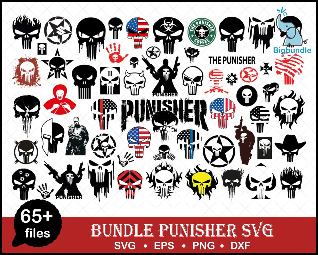 Punisher Svg Bundle Png Dxf Files For Cricut Clipar Silhouette Digital Download Svg
