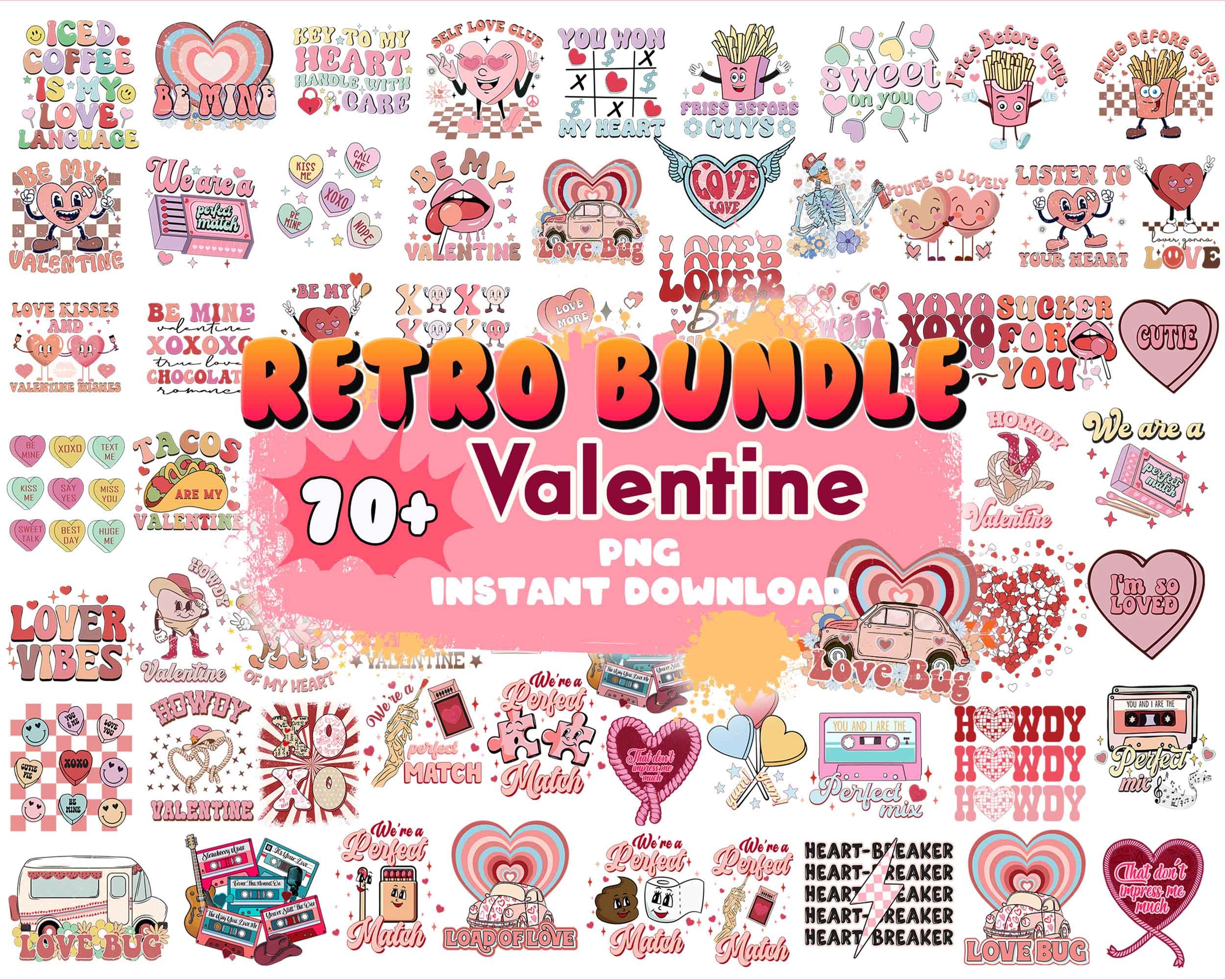 10+ Retro Valentines Day bundle, Valentine sublimation PNG, Digital Design Download