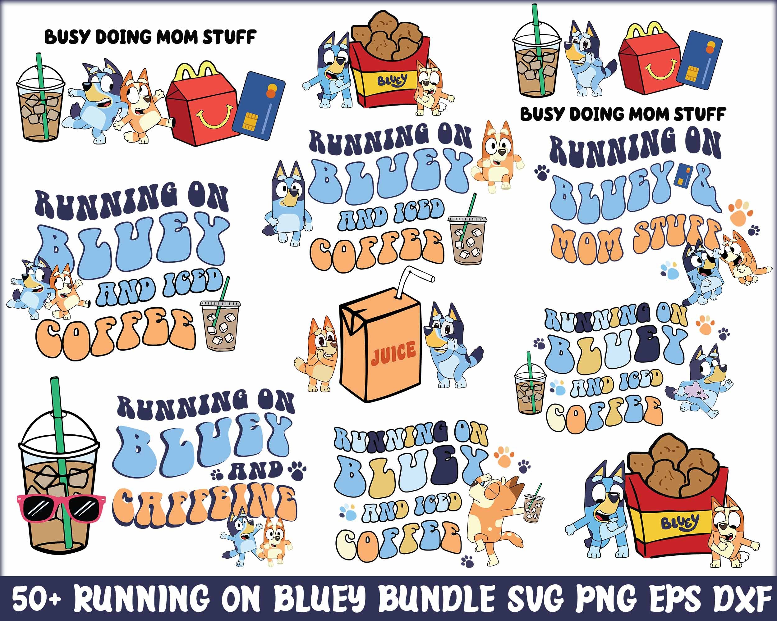 50+ Running on Blue Dog & Iced Coffee With Matching Pocket SVG Bundle, Iced Coffee Svg, Mom Life svg png eps dxf, Digital Download