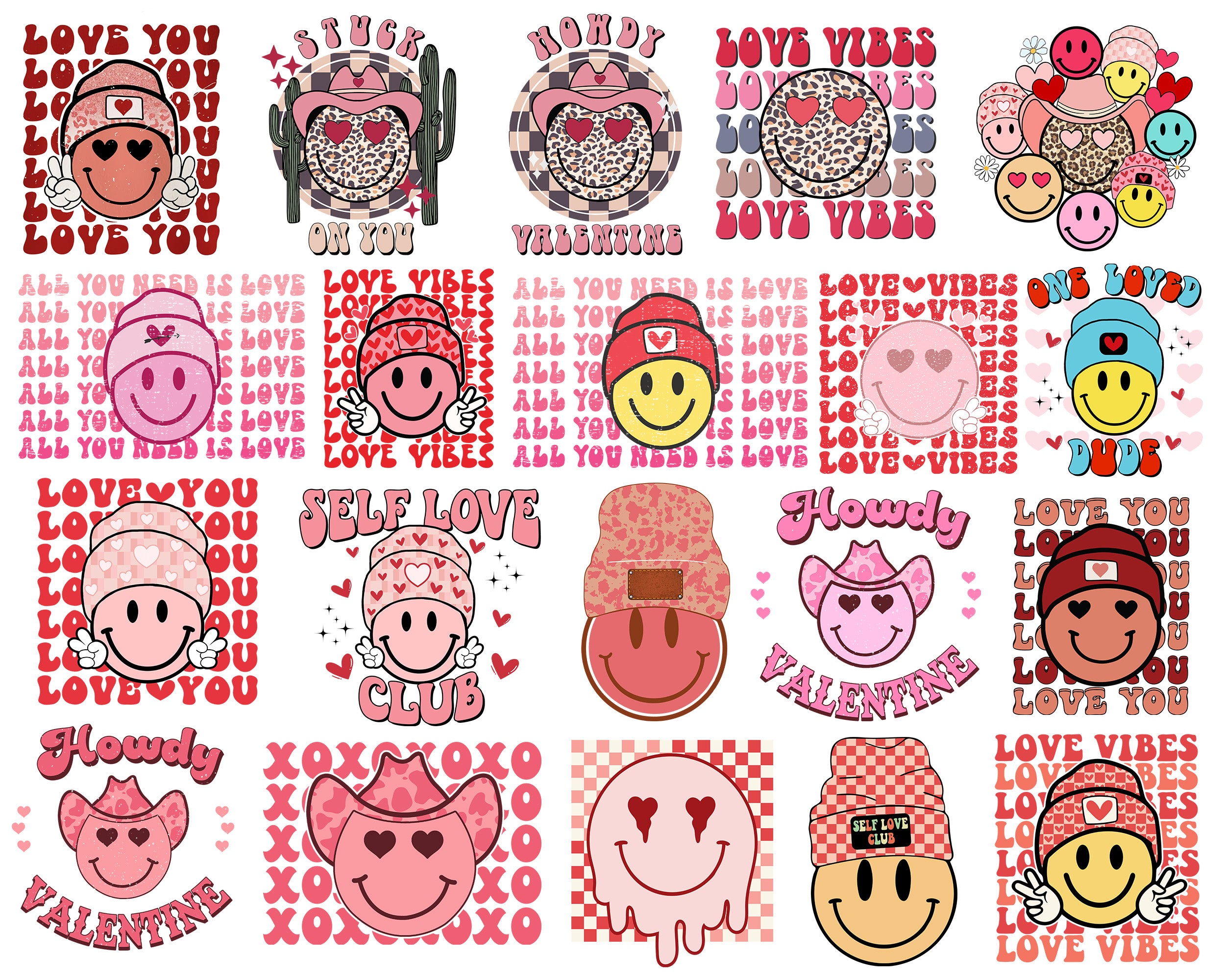 Version 2 - 20+ Smile face bundle, Valentine's day PNG, Valentine sublimation Design Digital Download