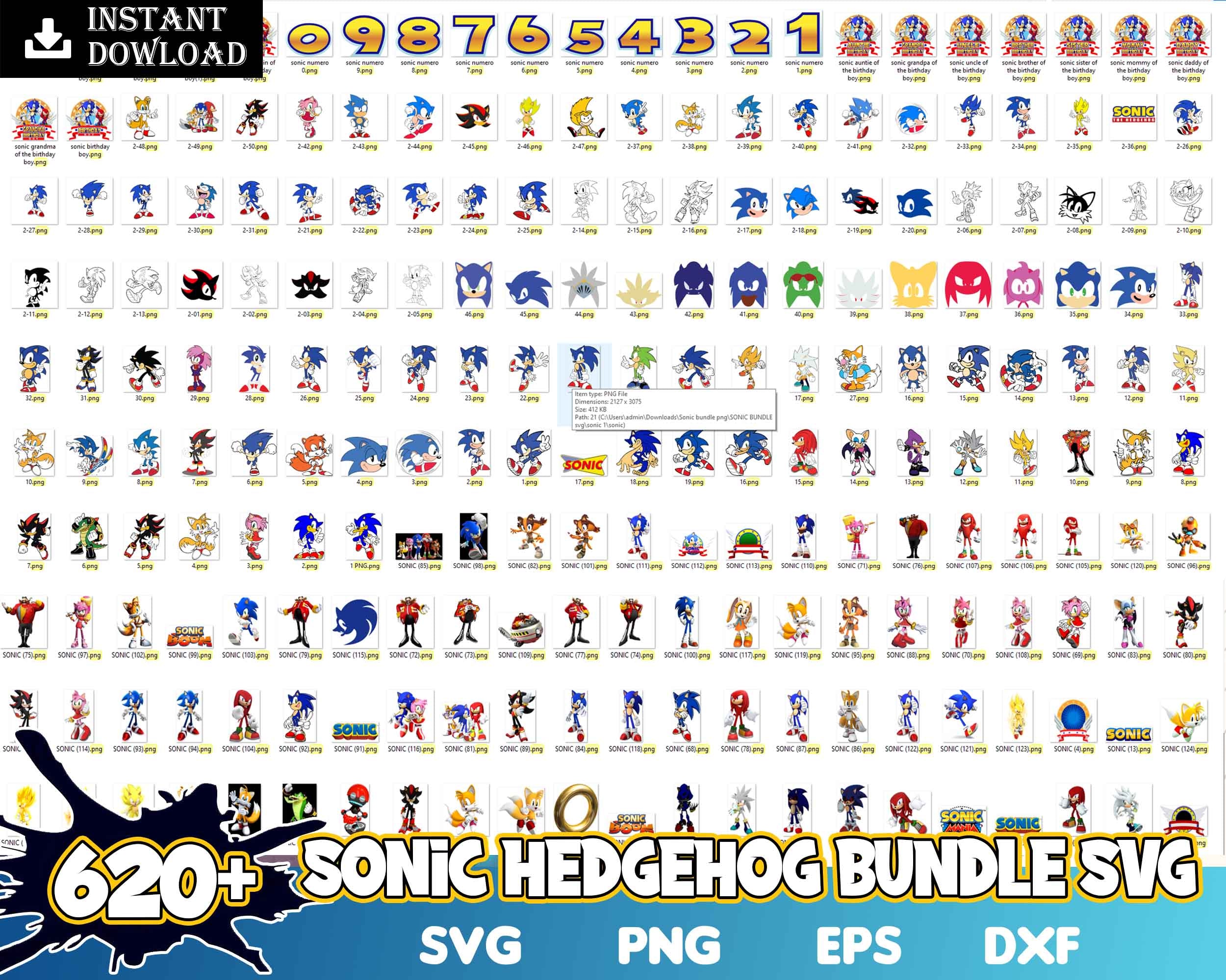 620+ Sonic clipart PNG, Printable png, svg, exp, dxf, Sonic digital stickers, Immediate download