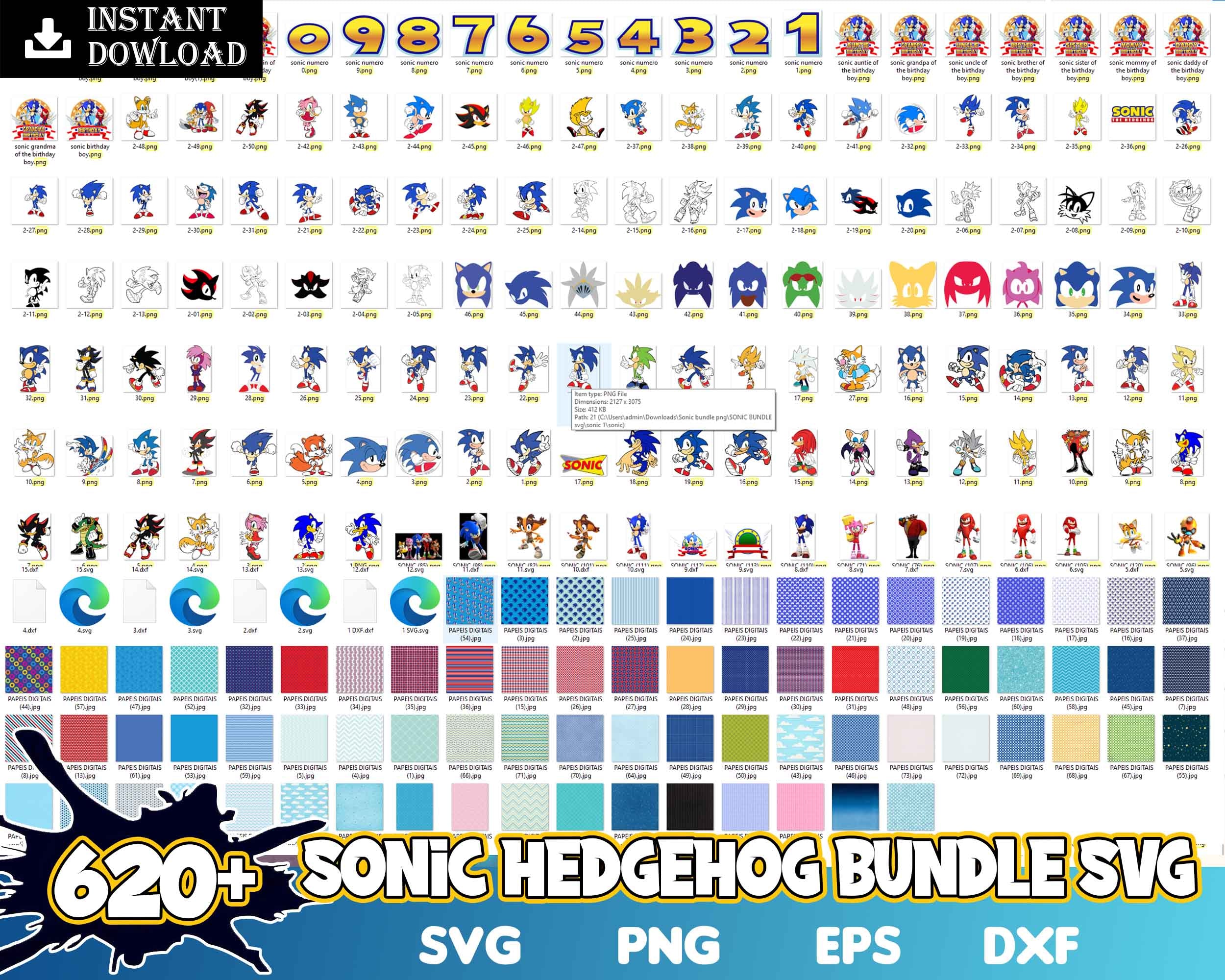 620+ Sonic clipart PNG, Printable png, svg, exp, dxf, Sonic digital stickers, Immediate download