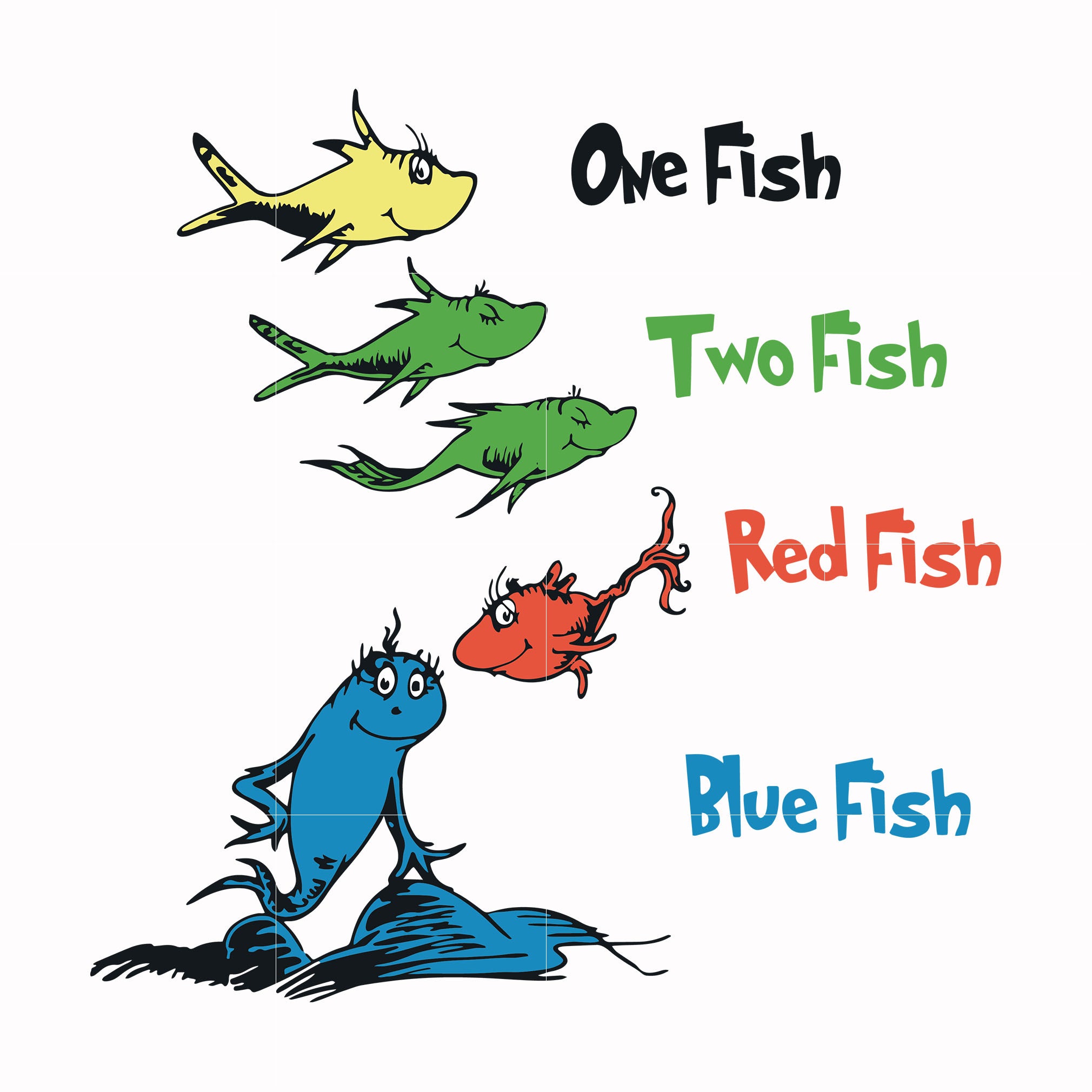 One fish two fish red fish blue fish svg, png, dxf, eps file