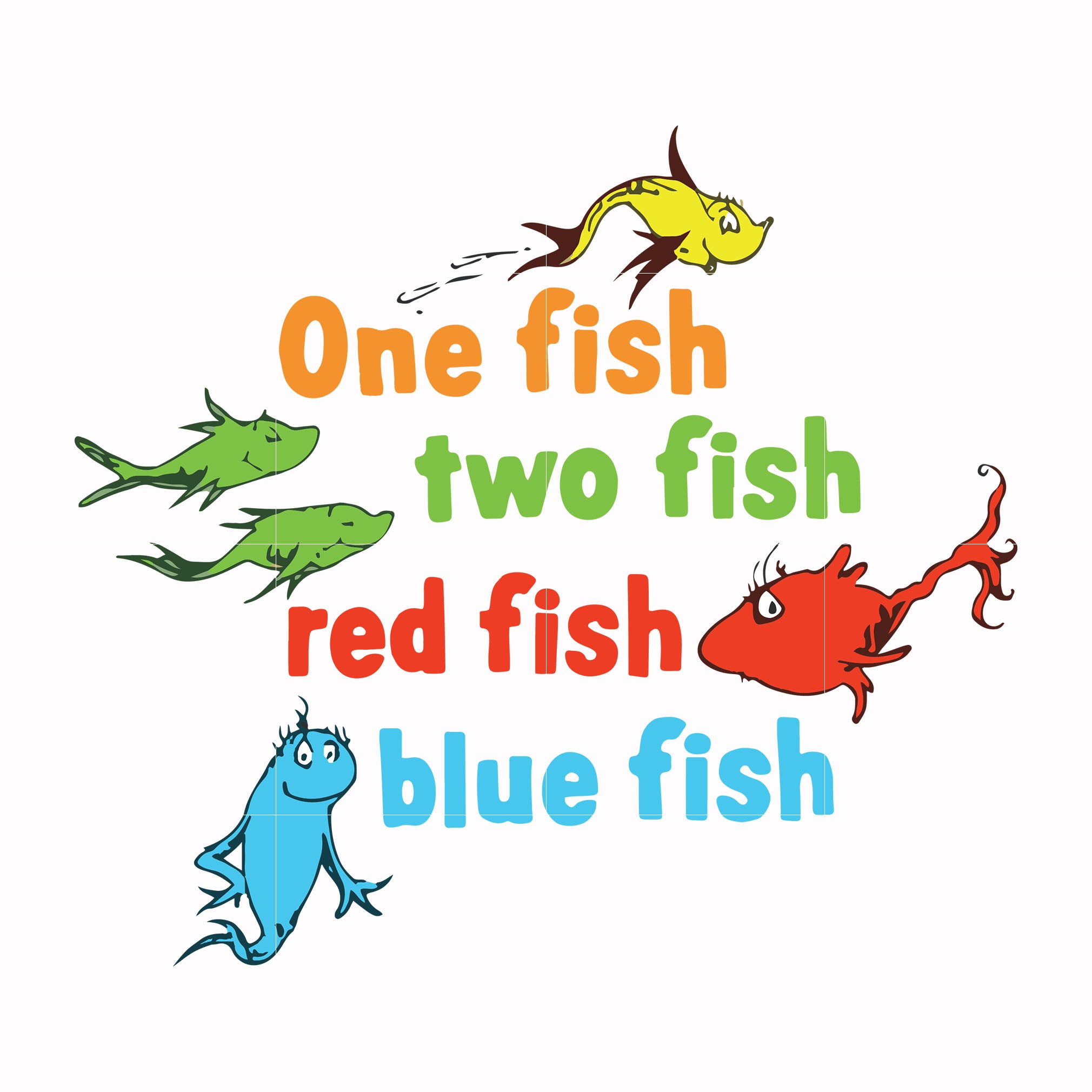 One fish two fish red fish blue fish svg, dr seuss svg, eps, png, dxf